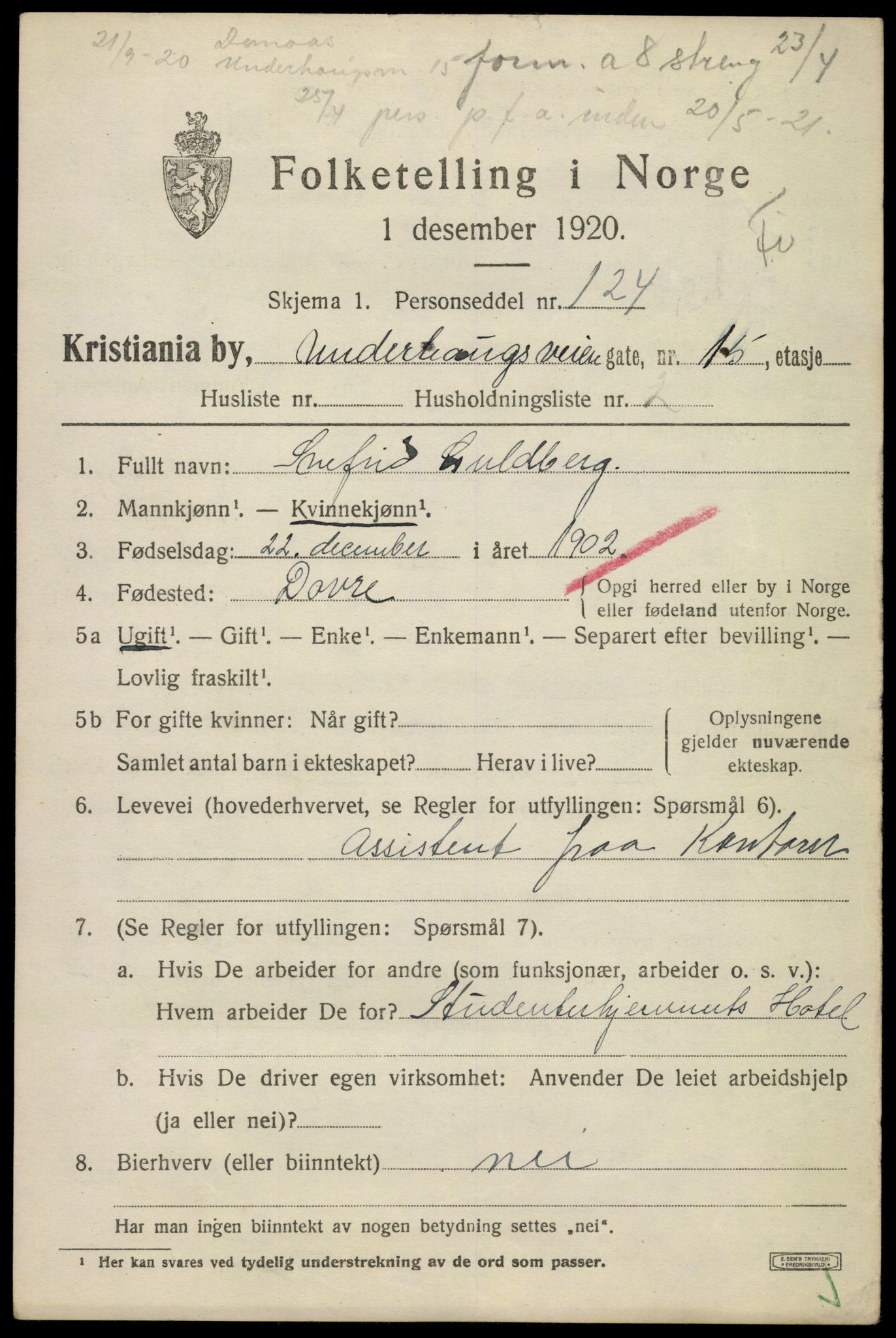 SAO, 1920 census for Kristiania, 1920, p. 618067