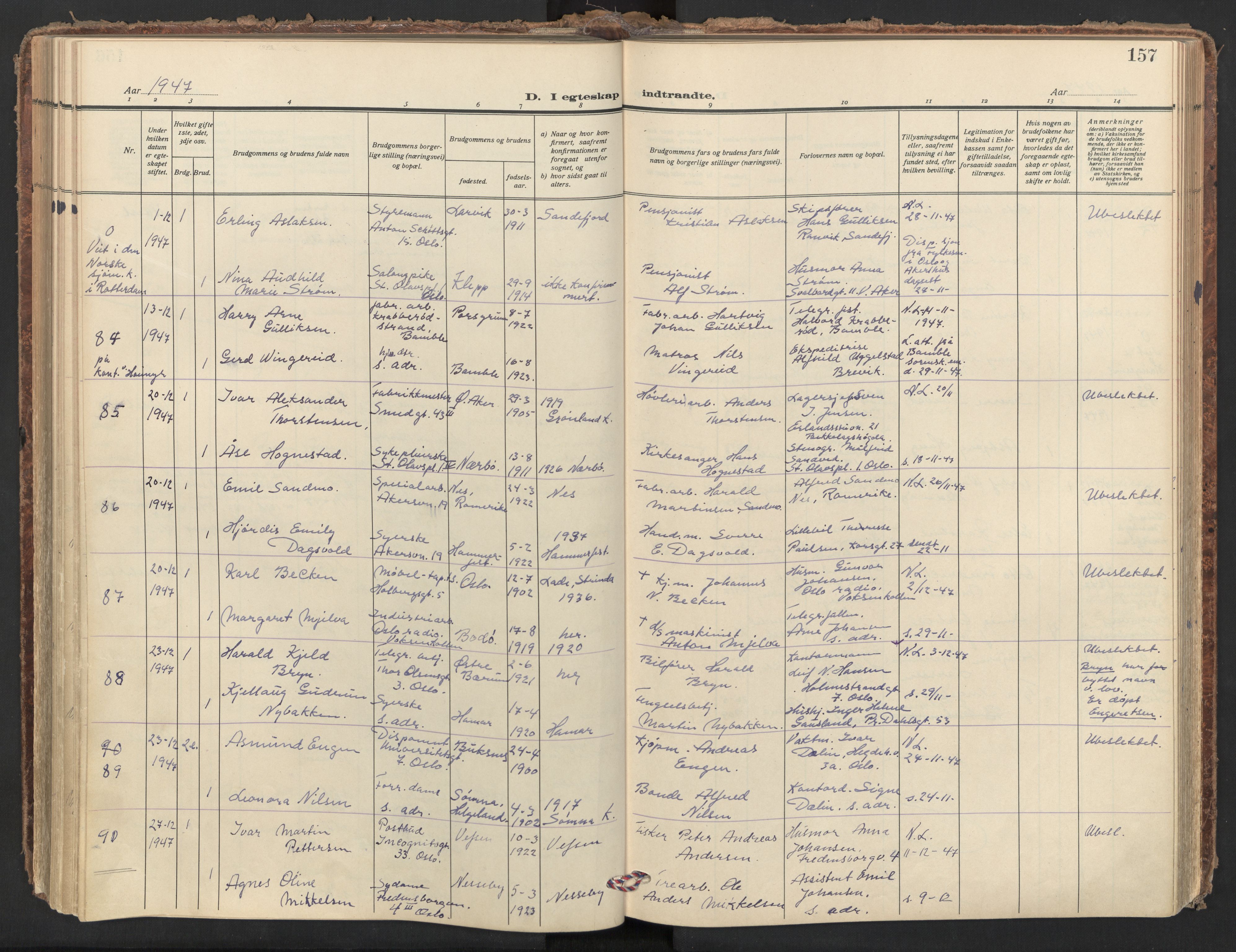 Trefoldighet prestekontor Kirkebøker, AV/SAO-A-10882/F/Fc/L0010: Parish register (official) no. III 10, 1936-1954, p. 157