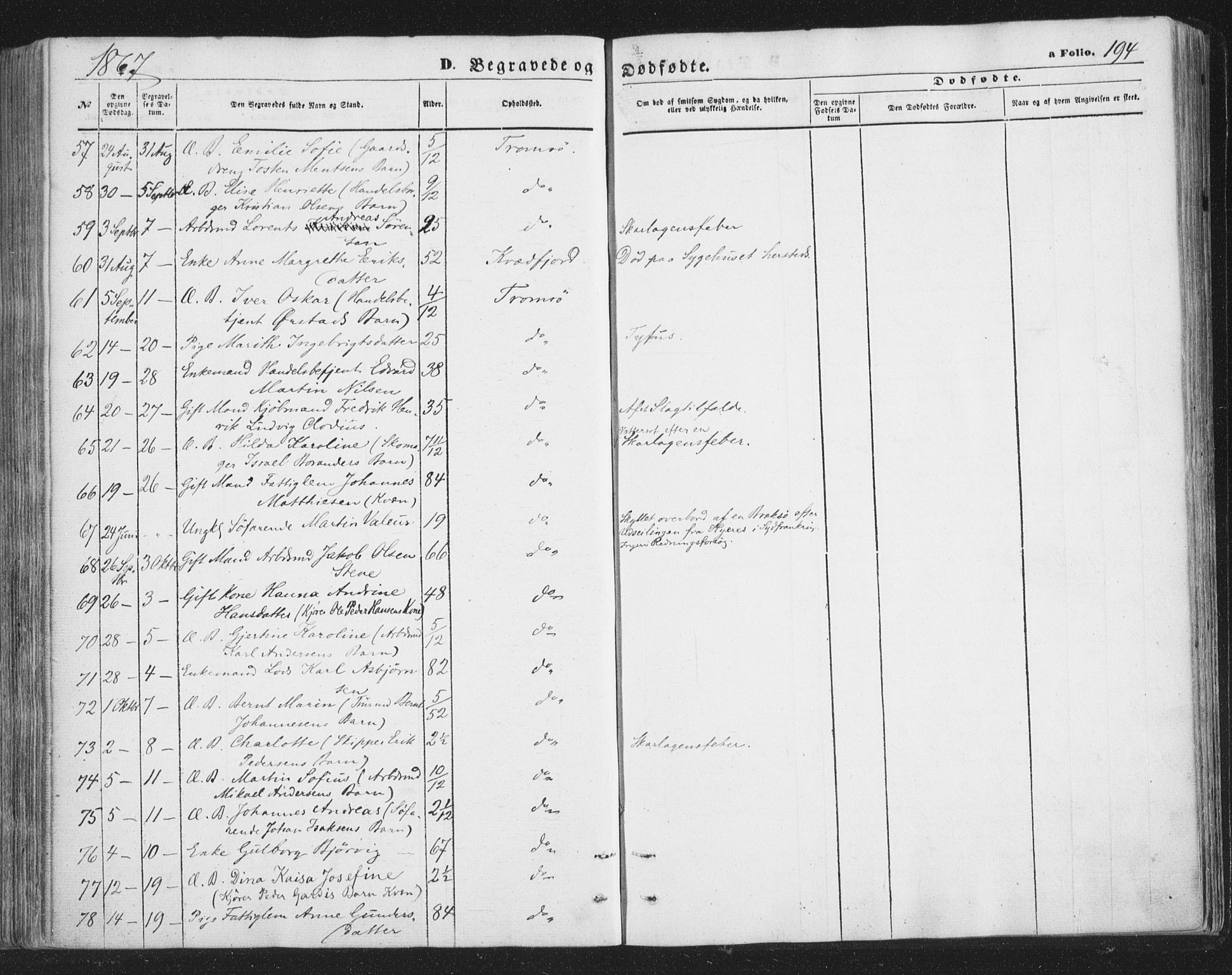 Tromsø sokneprestkontor/stiftsprosti/domprosti, AV/SATØ-S-1343/G/Ga/L0012kirke: Parish register (official) no. 12, 1865-1871, p. 194