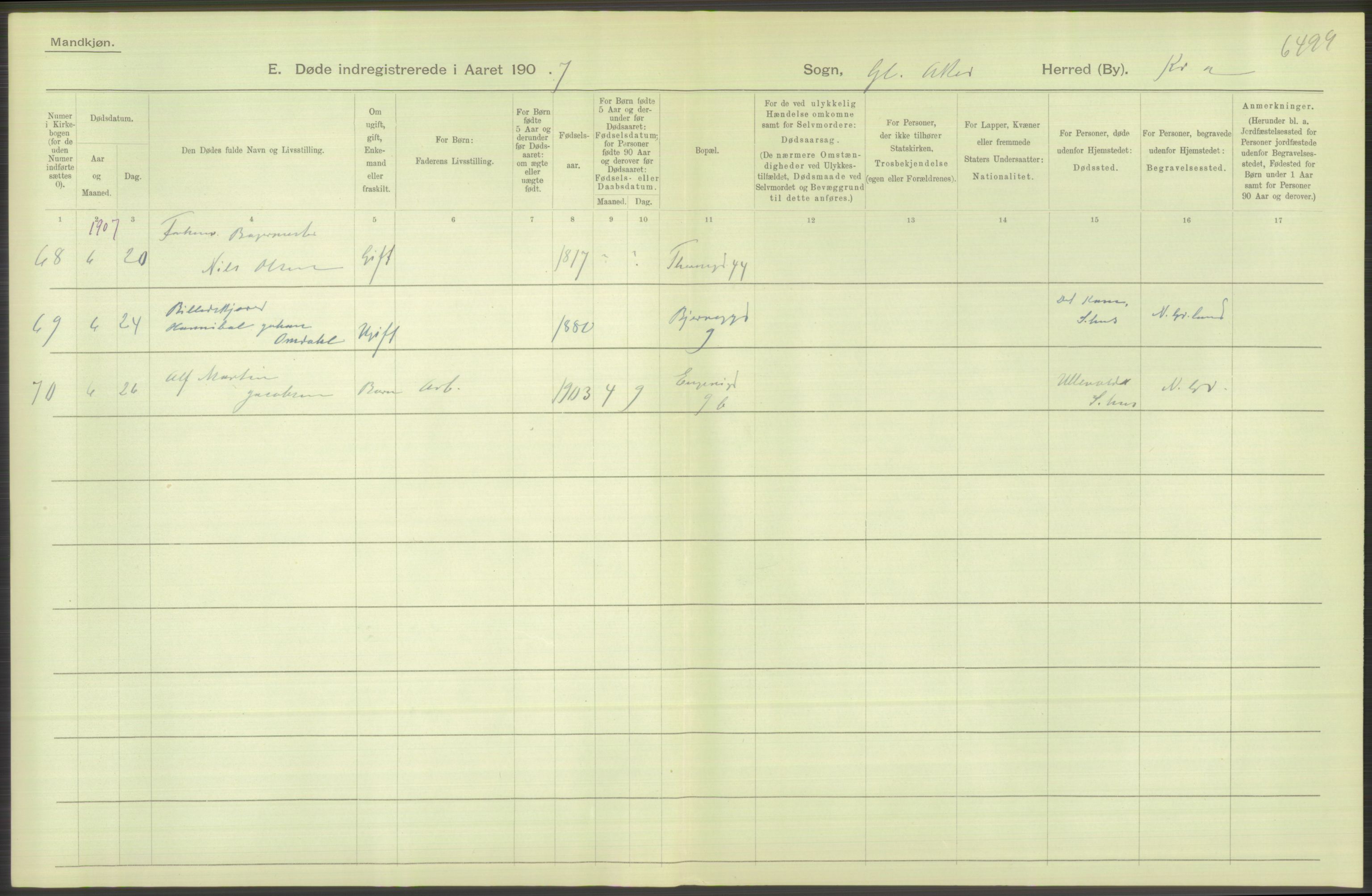 Statistisk sentralbyrå, Sosiodemografiske emner, Befolkning, RA/S-2228/D/Df/Dfa/Dfae/L0010: Kristiania: Døde, dødfødte, 1907, p. 578