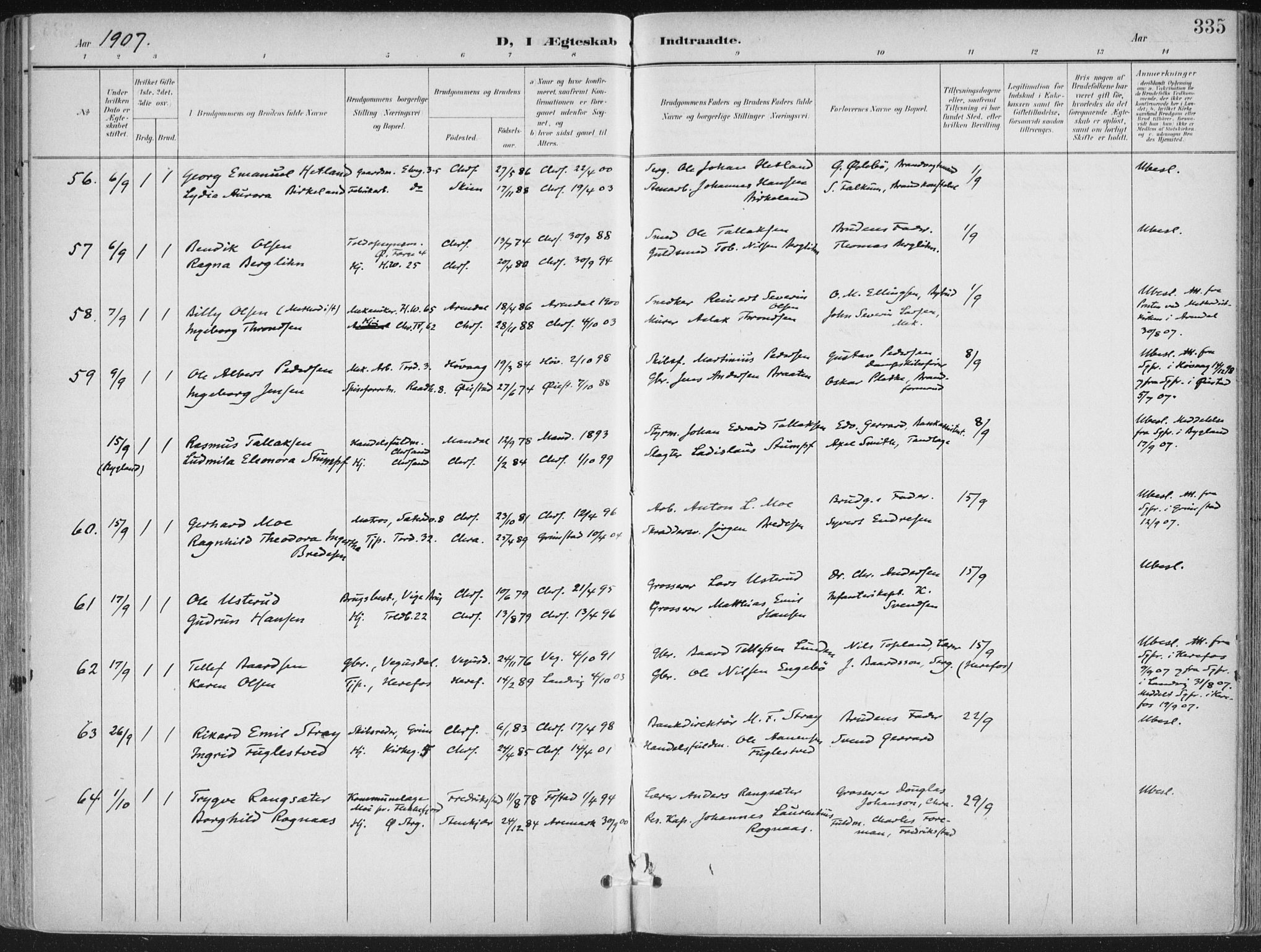 Kristiansand domprosti, AV/SAK-1112-0006/F/Fa/L0021: Parish register (official) no. A 20, 1898-1908, p. 335