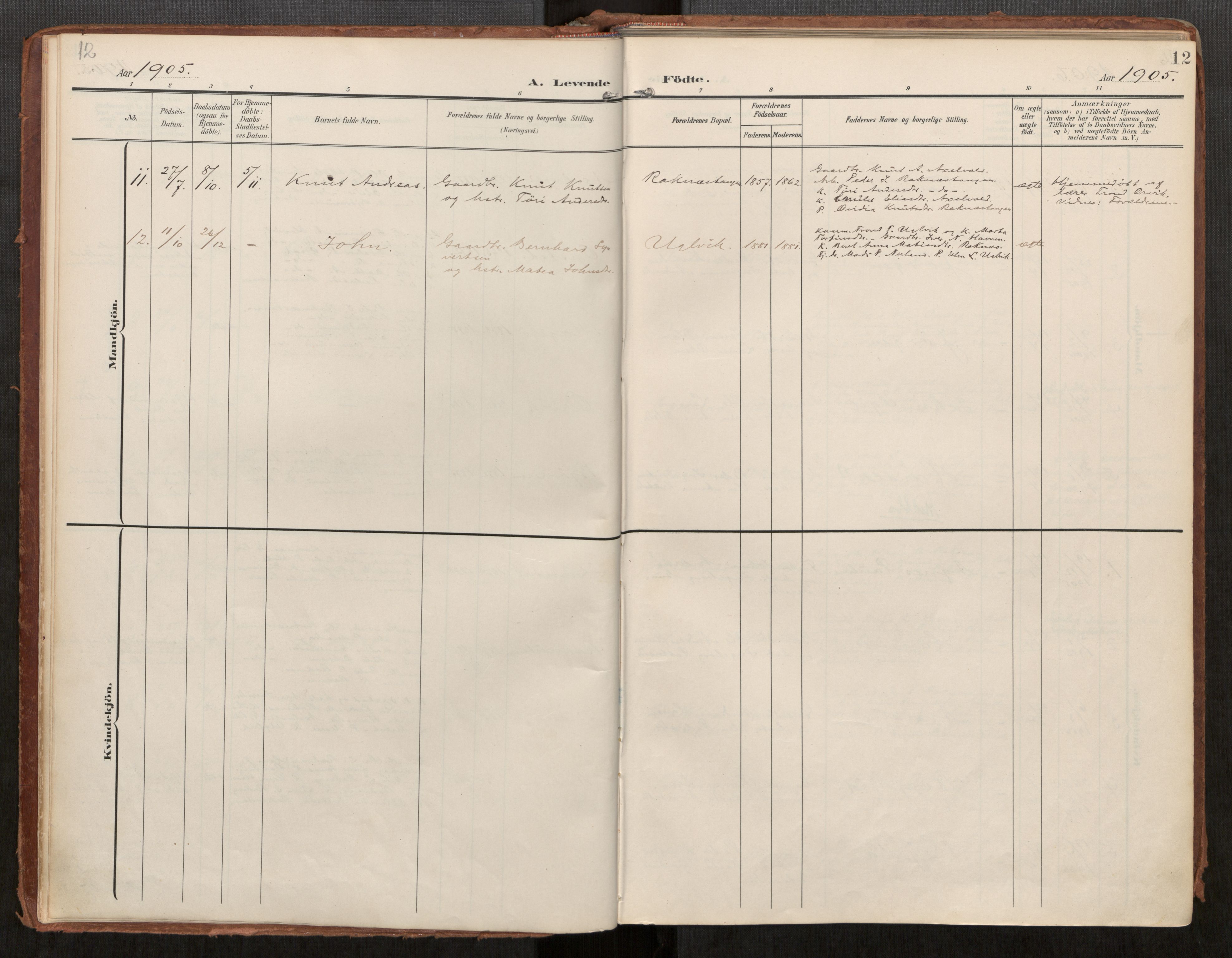 Ministerialprotokoller, klokkerbøker og fødselsregistre - Møre og Romsdal, AV/SAT-A-1454/563/L0740: Parish register (official) no. 563A02, 1903-1923, p. 12