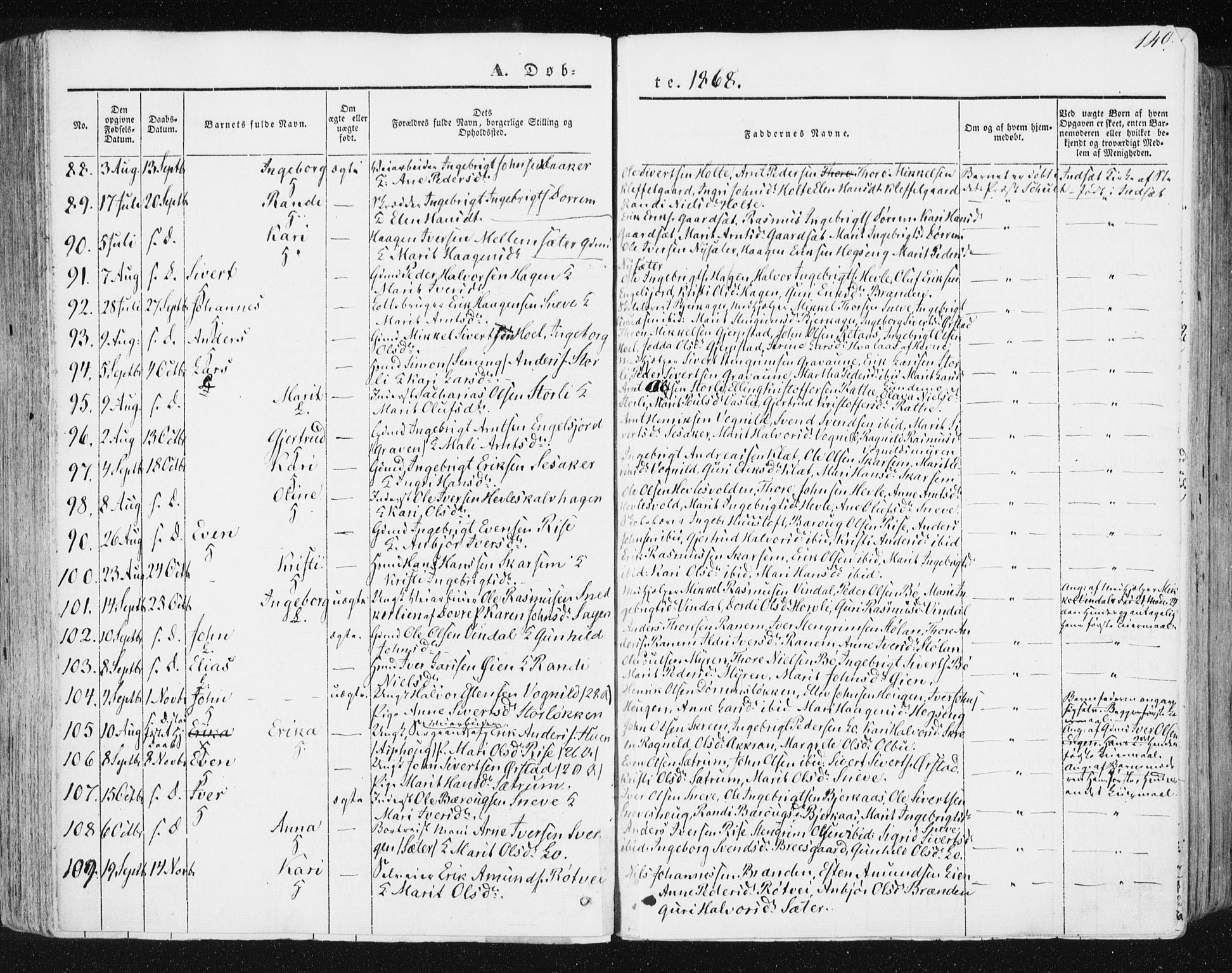 Ministerialprotokoller, klokkerbøker og fødselsregistre - Sør-Trøndelag, SAT/A-1456/678/L0899: Parish register (official) no. 678A08, 1848-1872, p. 140