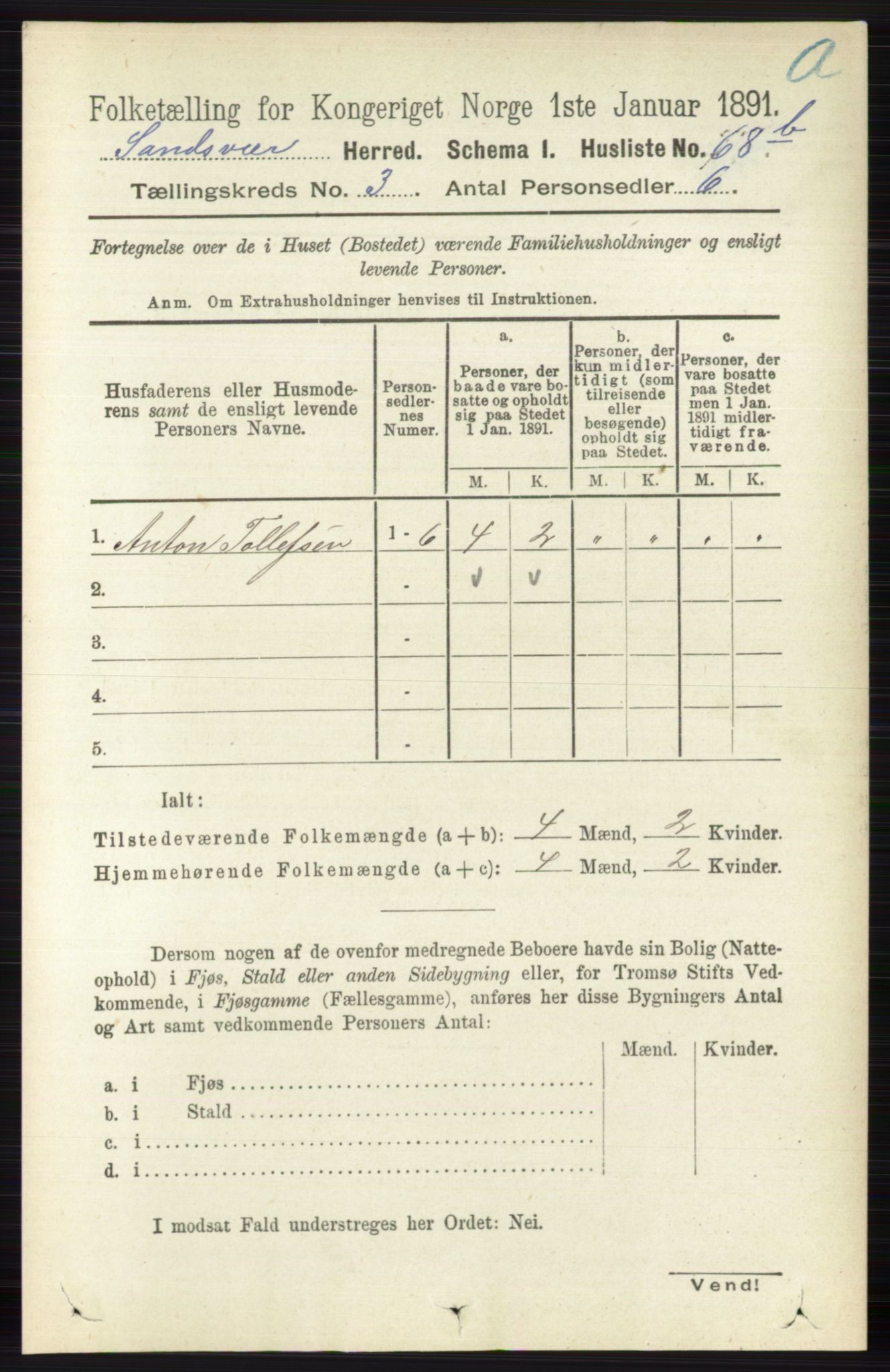 RA, 1891 census for 0629 Sandsvær, 1891, p. 1270