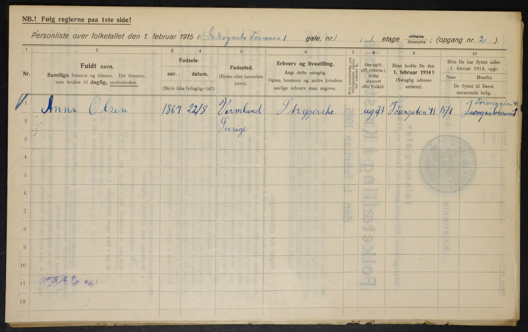 OBA, Municipal Census 1915 for Kristiania, 1915, p. 43814