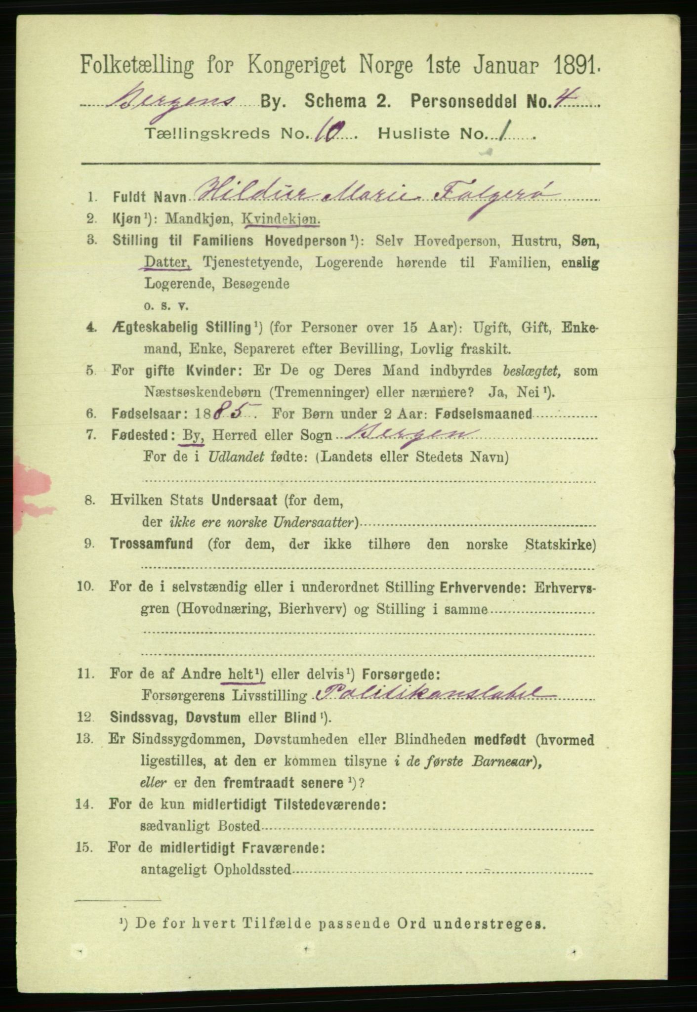 RA, 1891 Census for 1301 Bergen, 1891, p. 18822