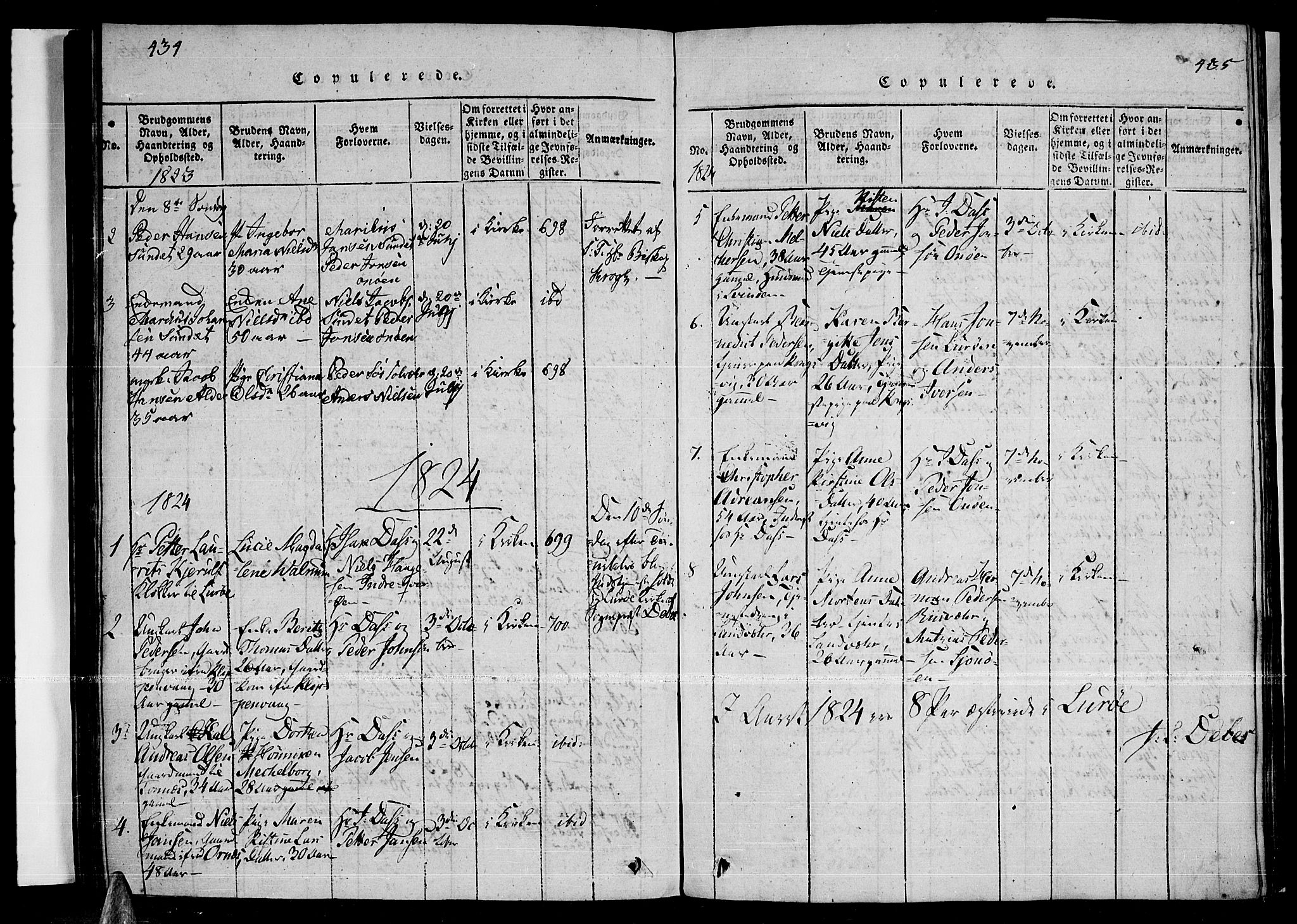 Ministerialprotokoller, klokkerbøker og fødselsregistre - Nordland, SAT/A-1459/841/L0593: Parish register (official) no. 841A04 /3, 1820-1825, p. 434-435