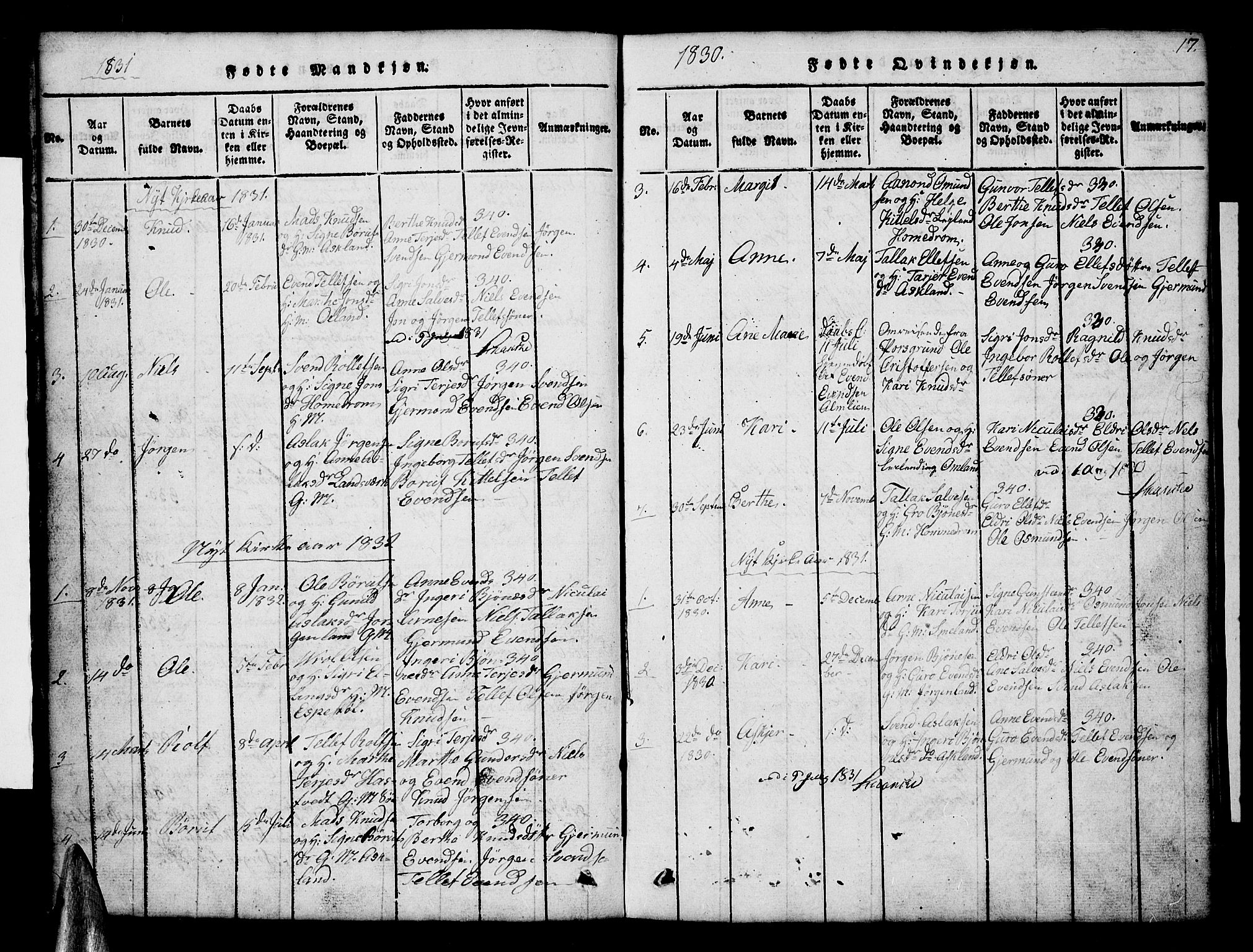 Åmli sokneprestkontor, AV/SAK-1111-0050/F/Fb/Fba/L0001: Parish register (copy) no. B 1, 1816-1890, p. 17