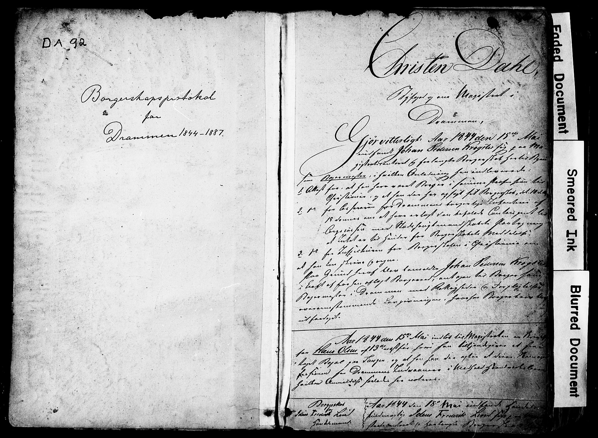 Drammen magistrat, SAKO/A-846/J/Ja/L0003: Borgerskapsprotokoll, 1844-1887, p. 1