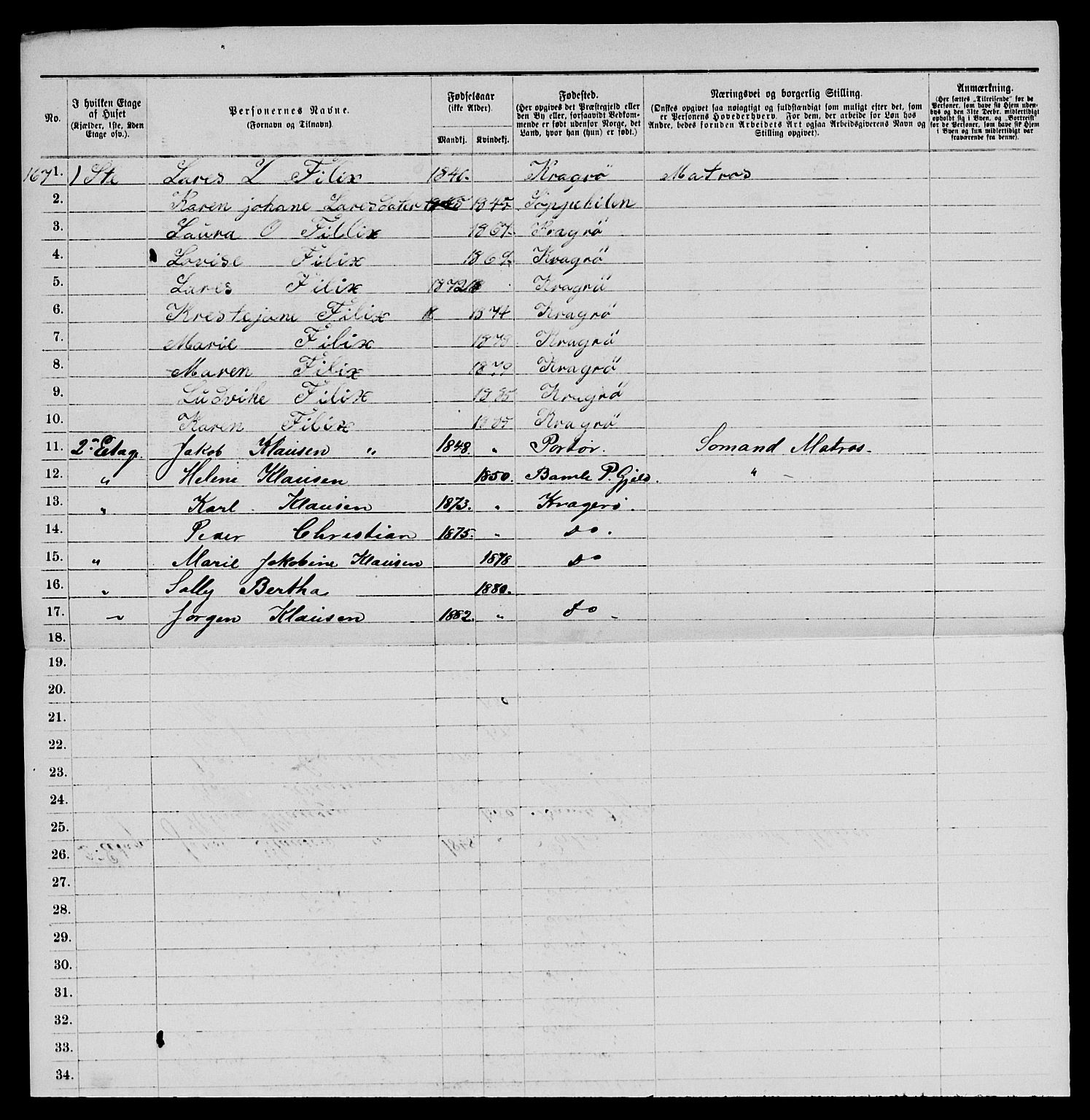 SAKO, 1885 census for 0801 Kragerø, 1885, p. 369