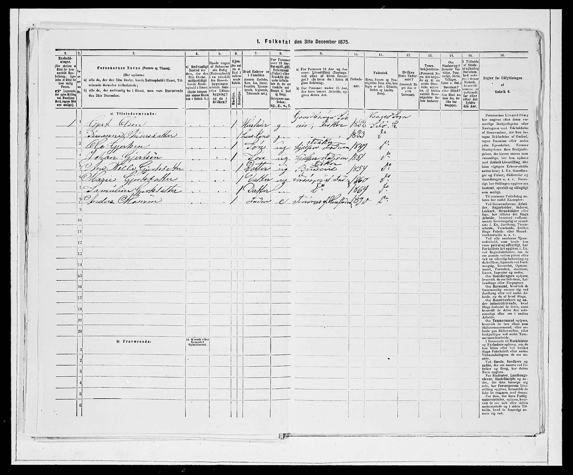 SAB, 1875 Census for 1441P Selje, 1875, p. 451