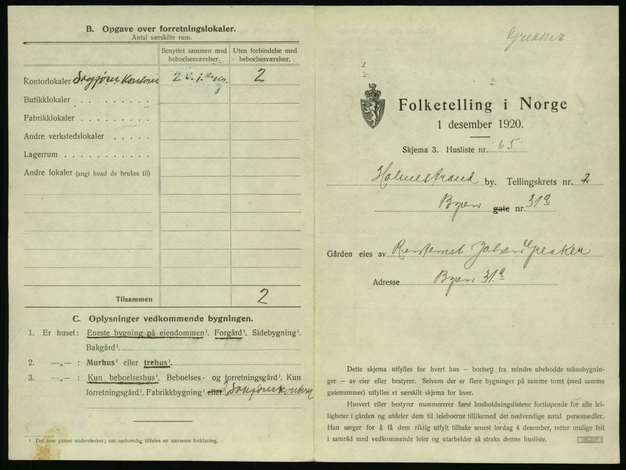 SAKO, 1920 census for Holmestrand, 1920, p. 162