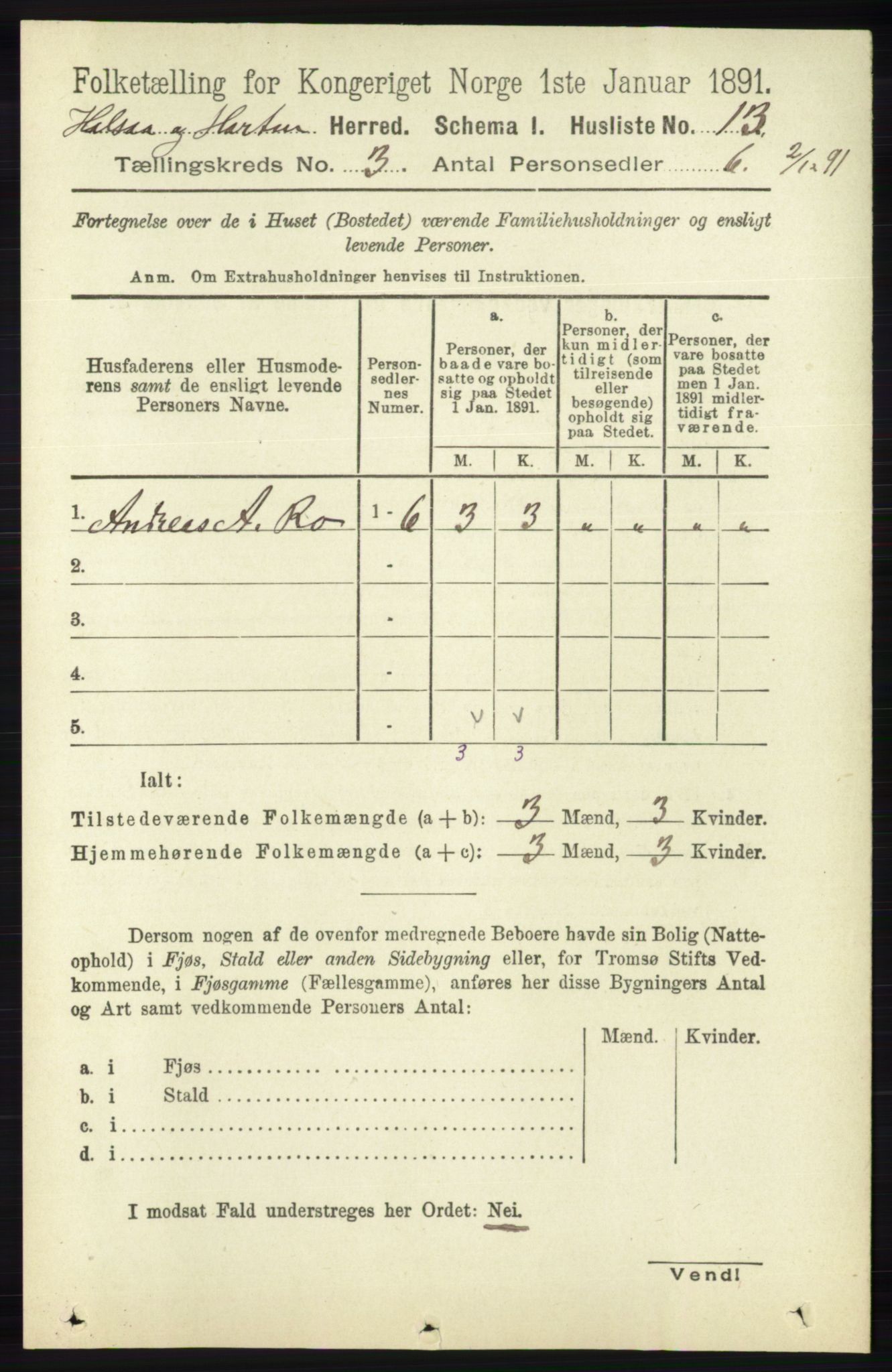 RA, 1891 census for 1019 Halse og Harkmark, 1891, p. 948