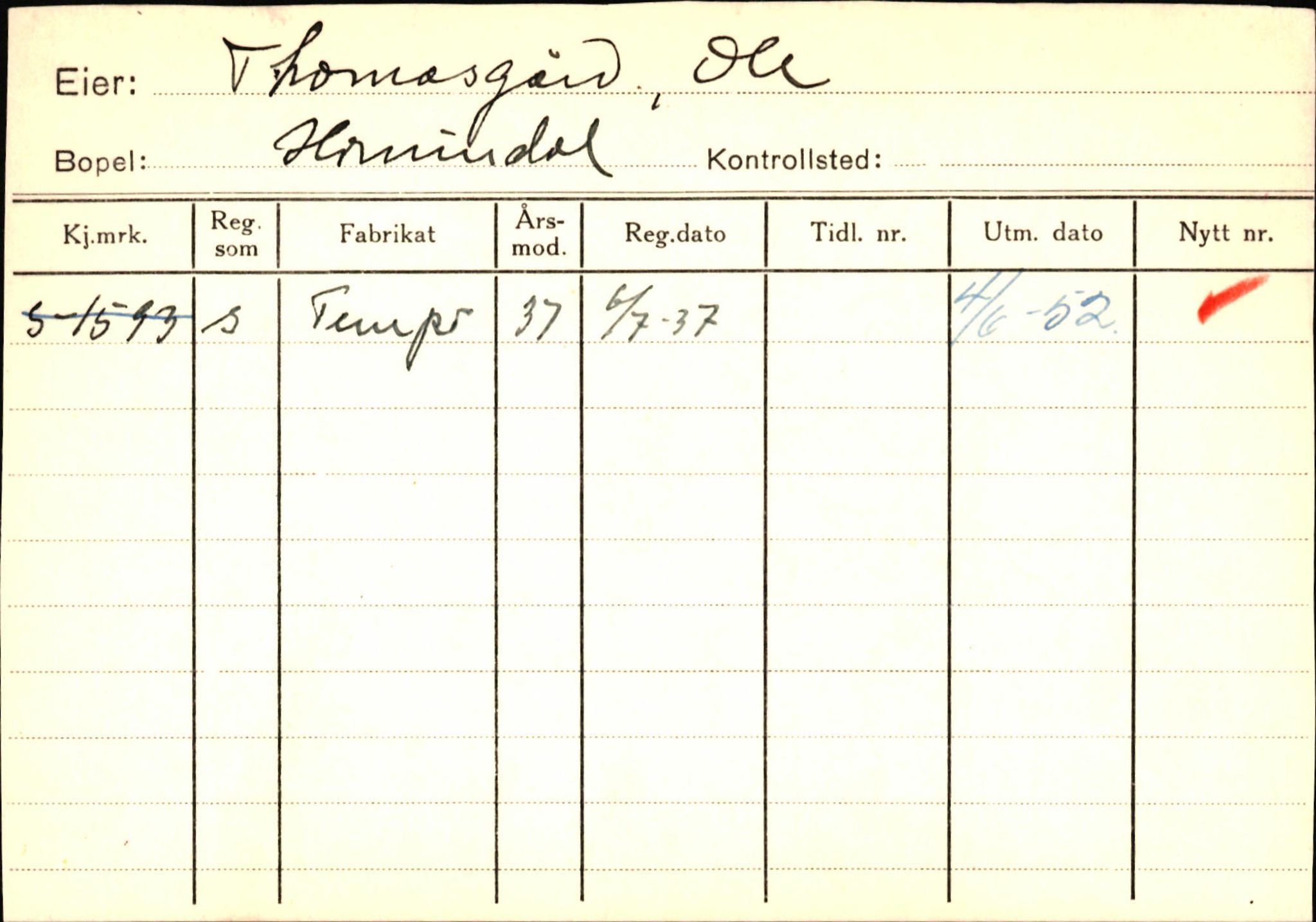 Statens vegvesen, Sogn og Fjordane vegkontor, SAB/A-5301/4/F/L0131: Eigarregister Høyanger P-Å. Stryn S-Å, 1945-1975, p. 1972