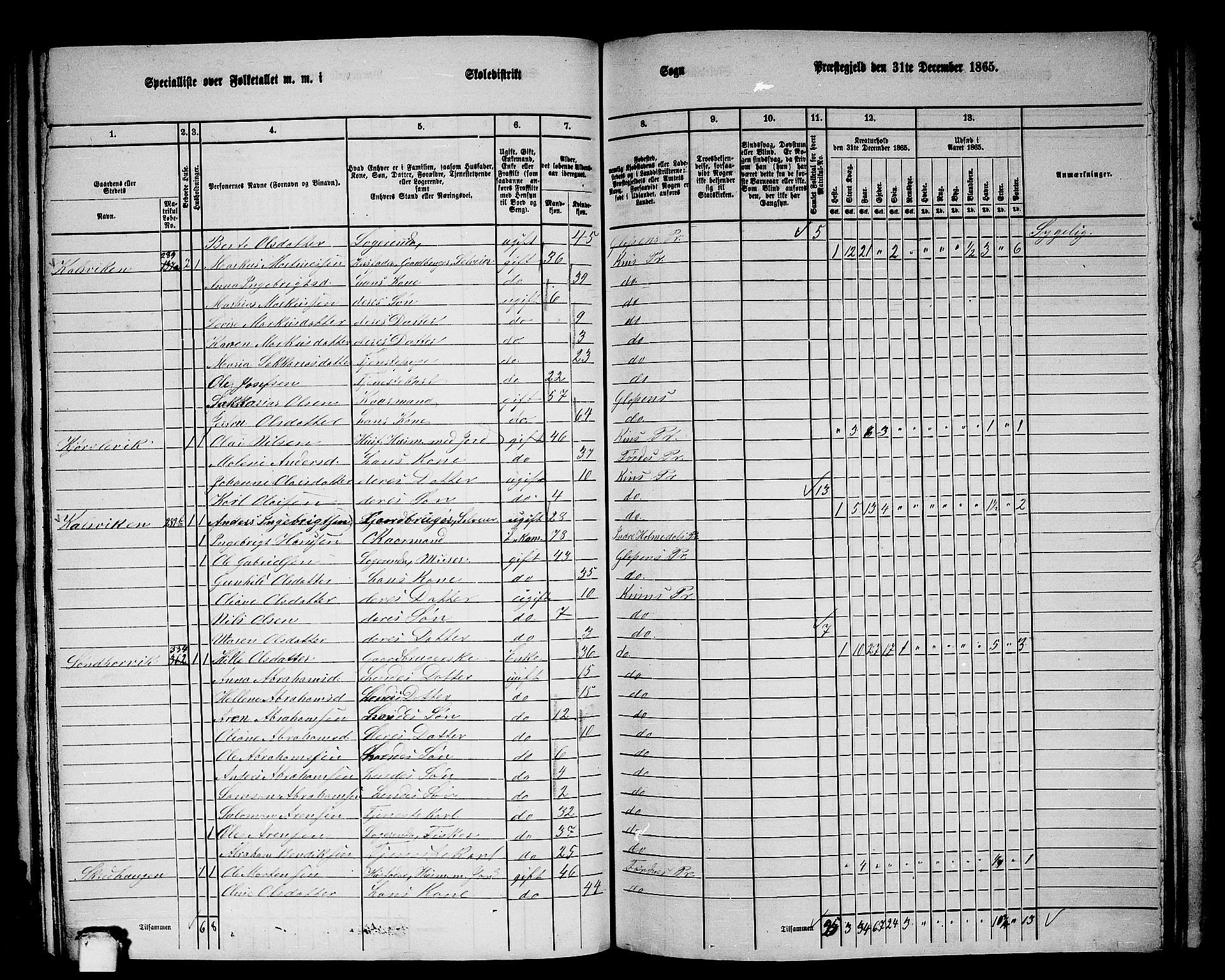 RA, 1865 census for Kinn, 1865, p. 102