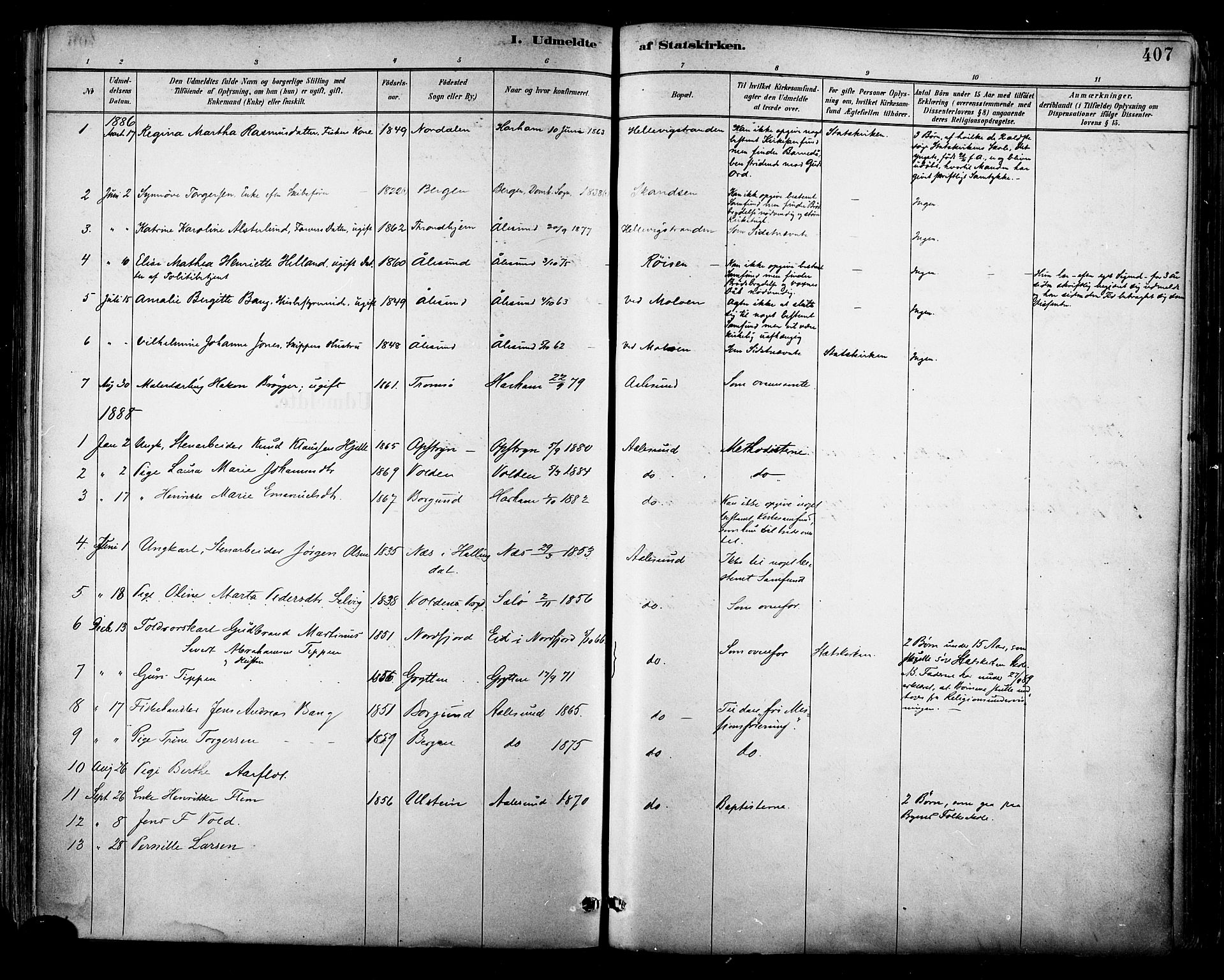 Ministerialprotokoller, klokkerbøker og fødselsregistre - Møre og Romsdal, AV/SAT-A-1454/529/L0455: Parish register (official) no. 529A05, 1885-1893, p. 407