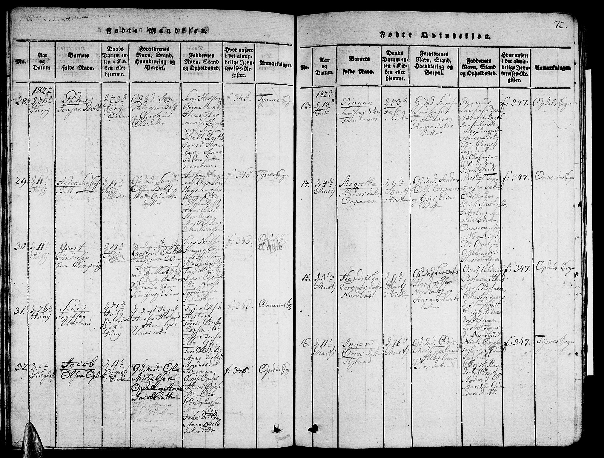 Tysnes sokneprestembete, SAB/A-78601/H/Hab: Parish register (copy) no. A 1, 1816-1828, p. 72