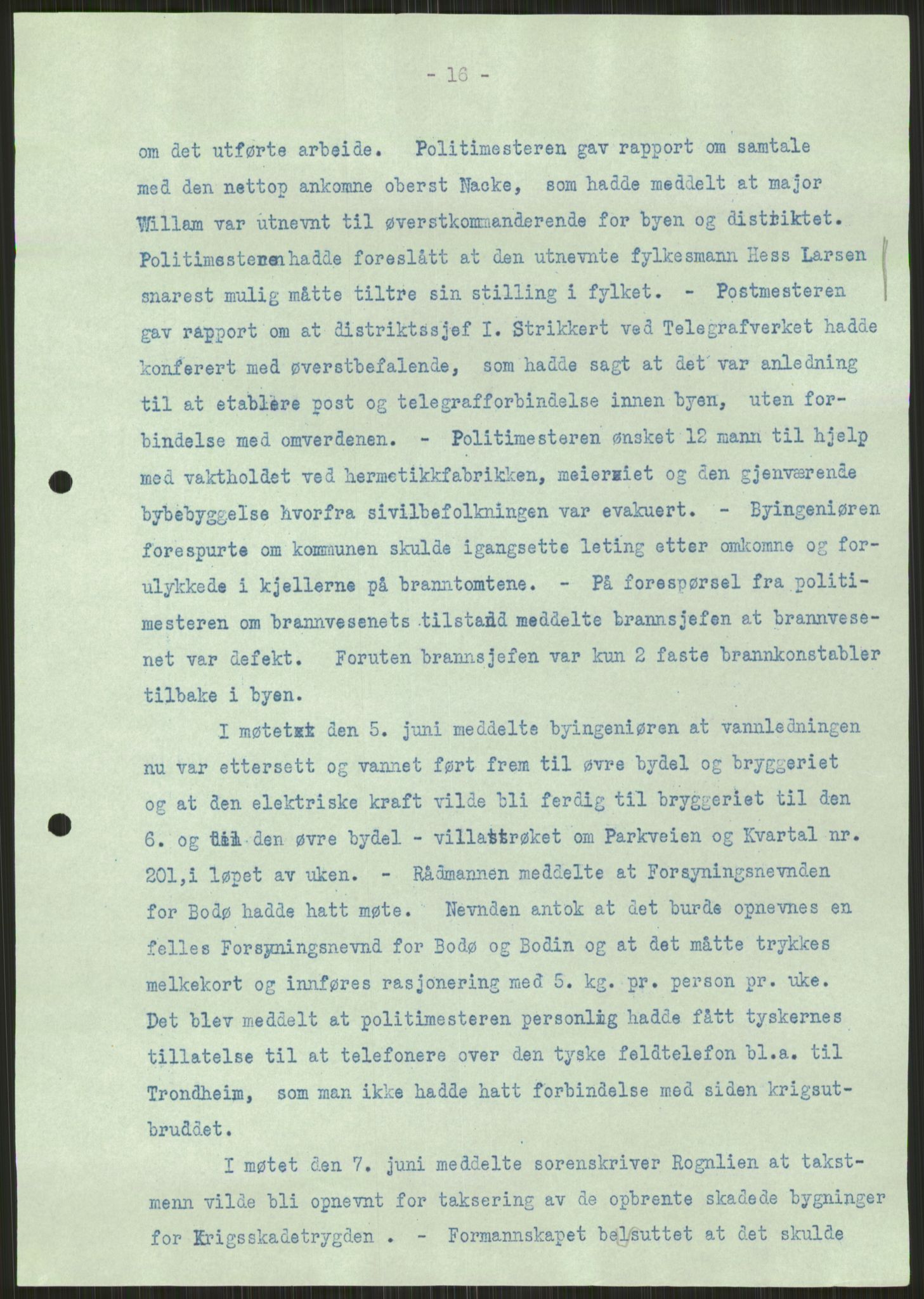 Forsvaret, Forsvarets krigshistoriske avdeling, AV/RA-RAFA-2017/Y/Ya/L0017: II-C-11-31 - Fylkesmenn.  Rapporter om krigsbegivenhetene 1940., 1940, p. 94