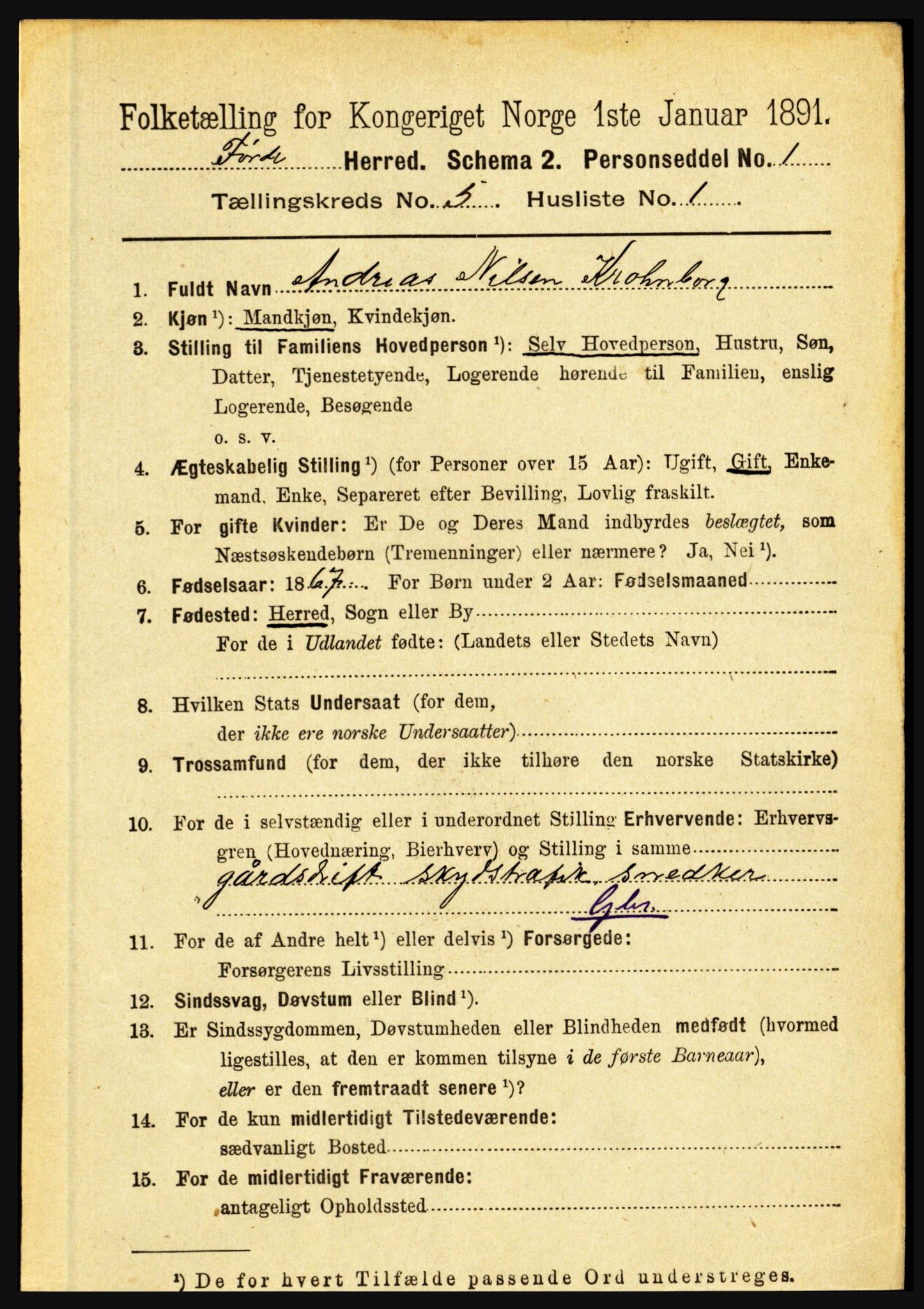 RA, 1891 census for 1432 Førde, 1891, p. 1434