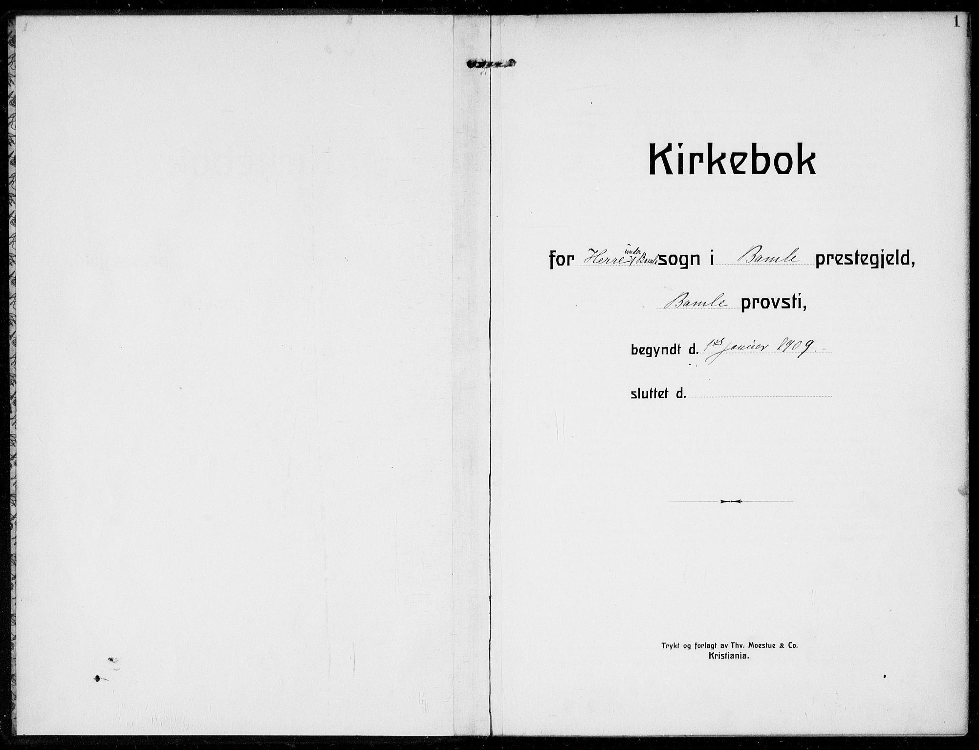 Bamble kirkebøker, AV/SAKO-A-253/F/Fc/L0001: Parish register (official) no. III 1, 1909-1916, p. 1