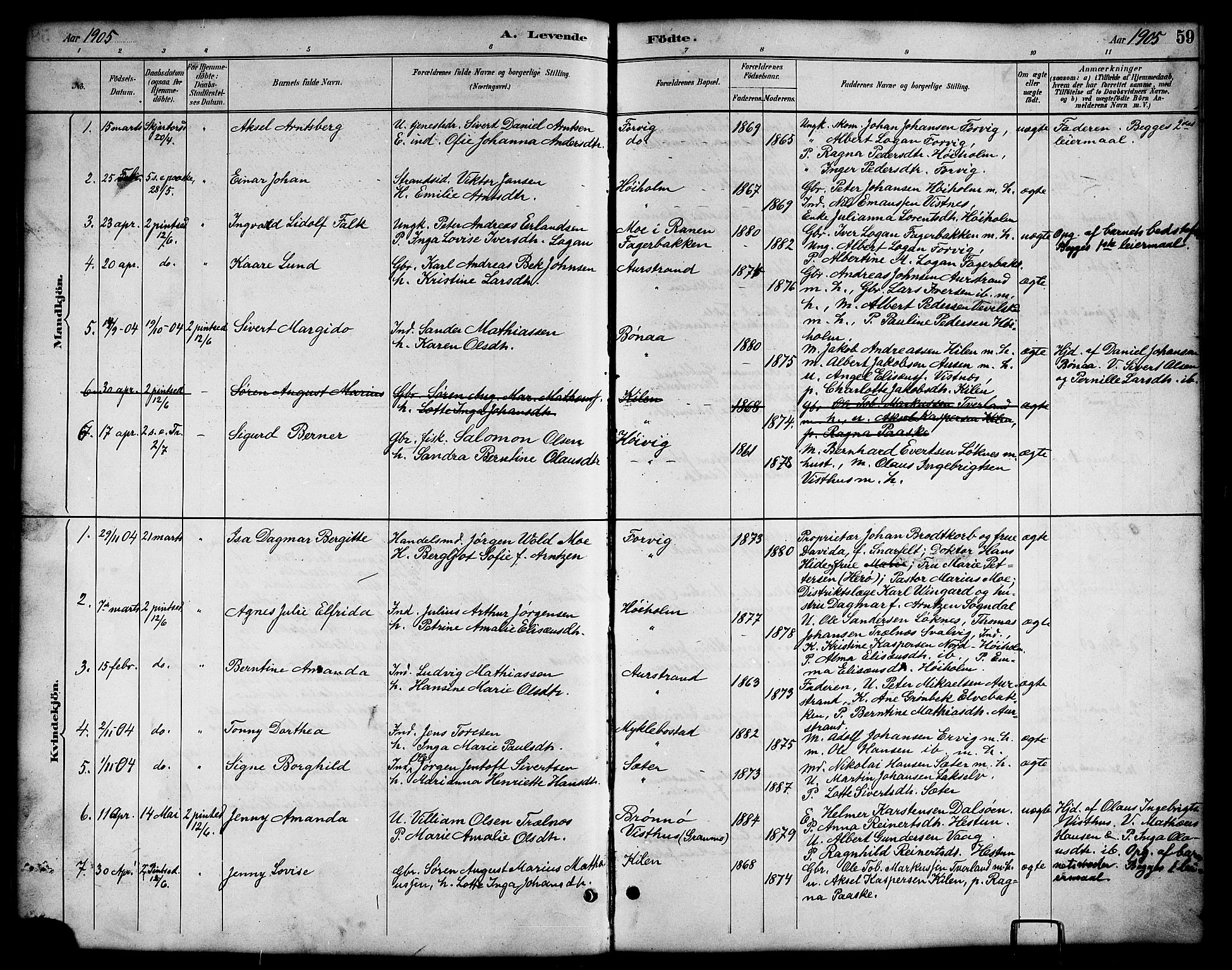 Ministerialprotokoller, klokkerbøker og fødselsregistre - Nordland, SAT/A-1459/819/L0277: Parish register (copy) no. 819C03, 1888-1917, p. 59