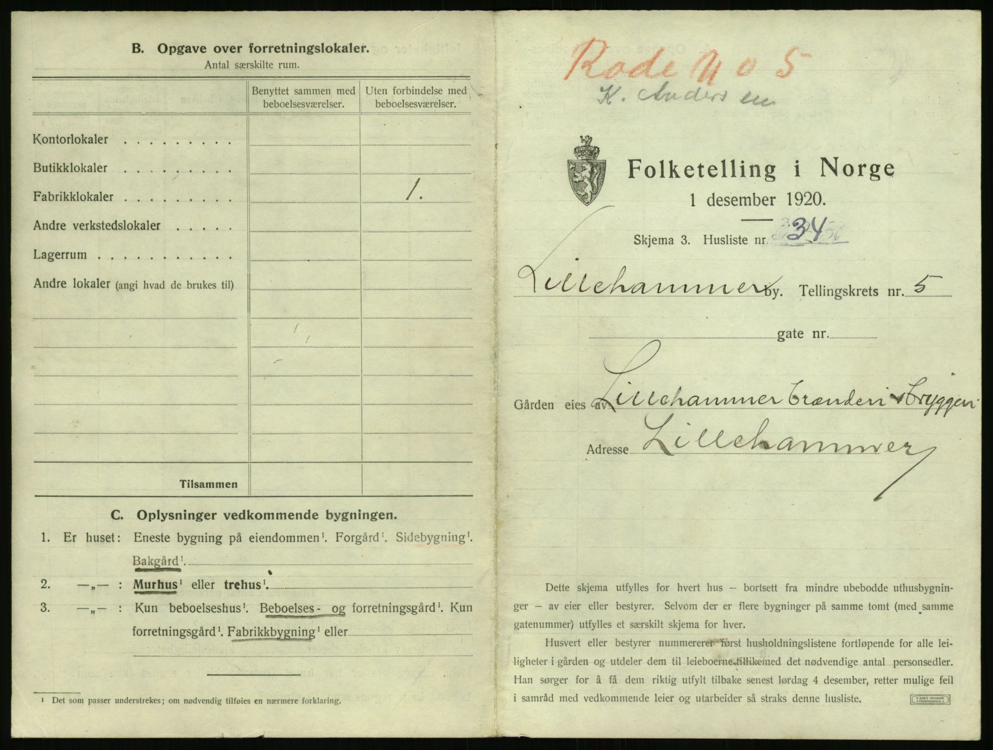 SAH, 1920 census for Lillehammer, 1920, p. 610