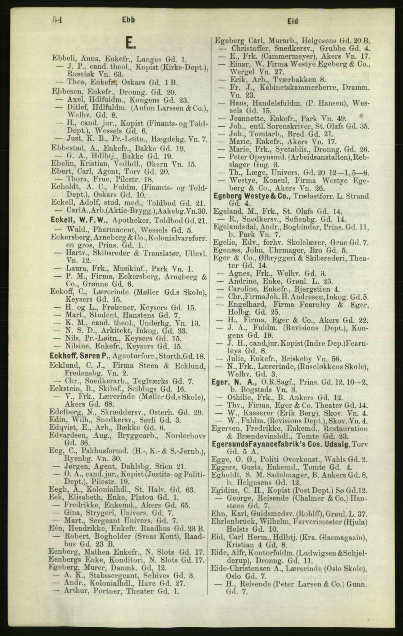 Kristiania/Oslo adressebok, PUBL/-, 1882, p. 54