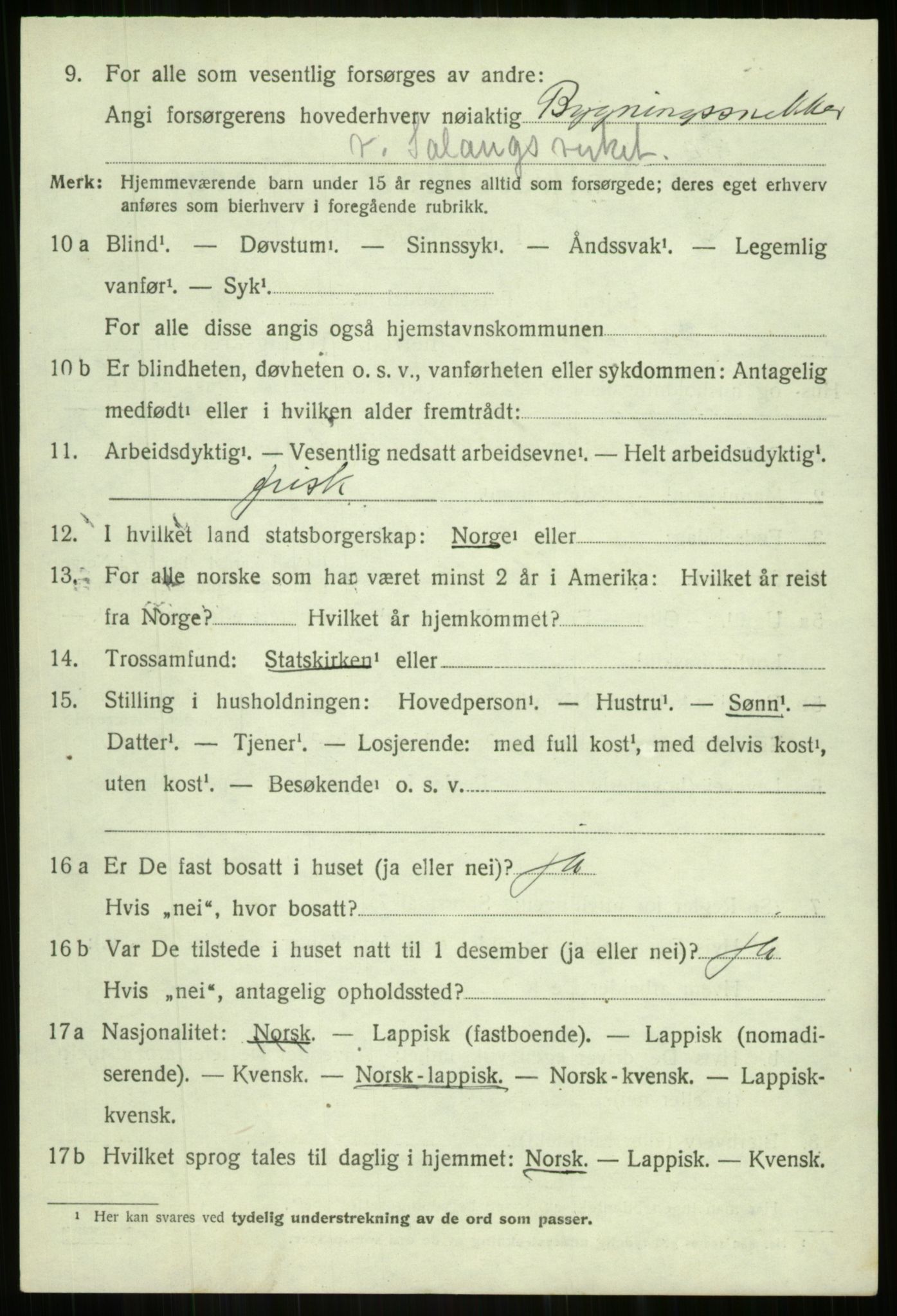 SATØ, 1920 census for Salangen, 1920, p. 2789