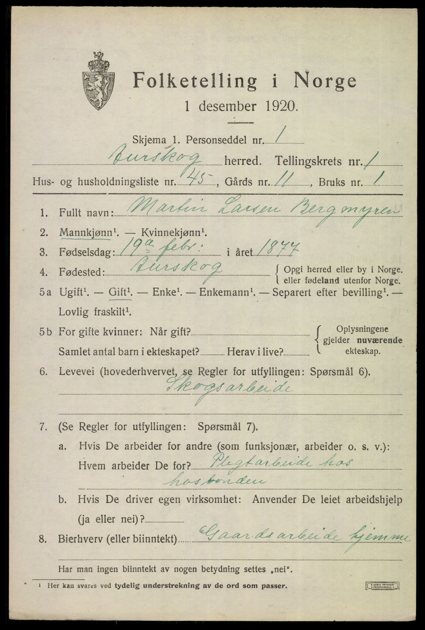 SAO, 1920 census for Aurskog, 1920, p. 1664