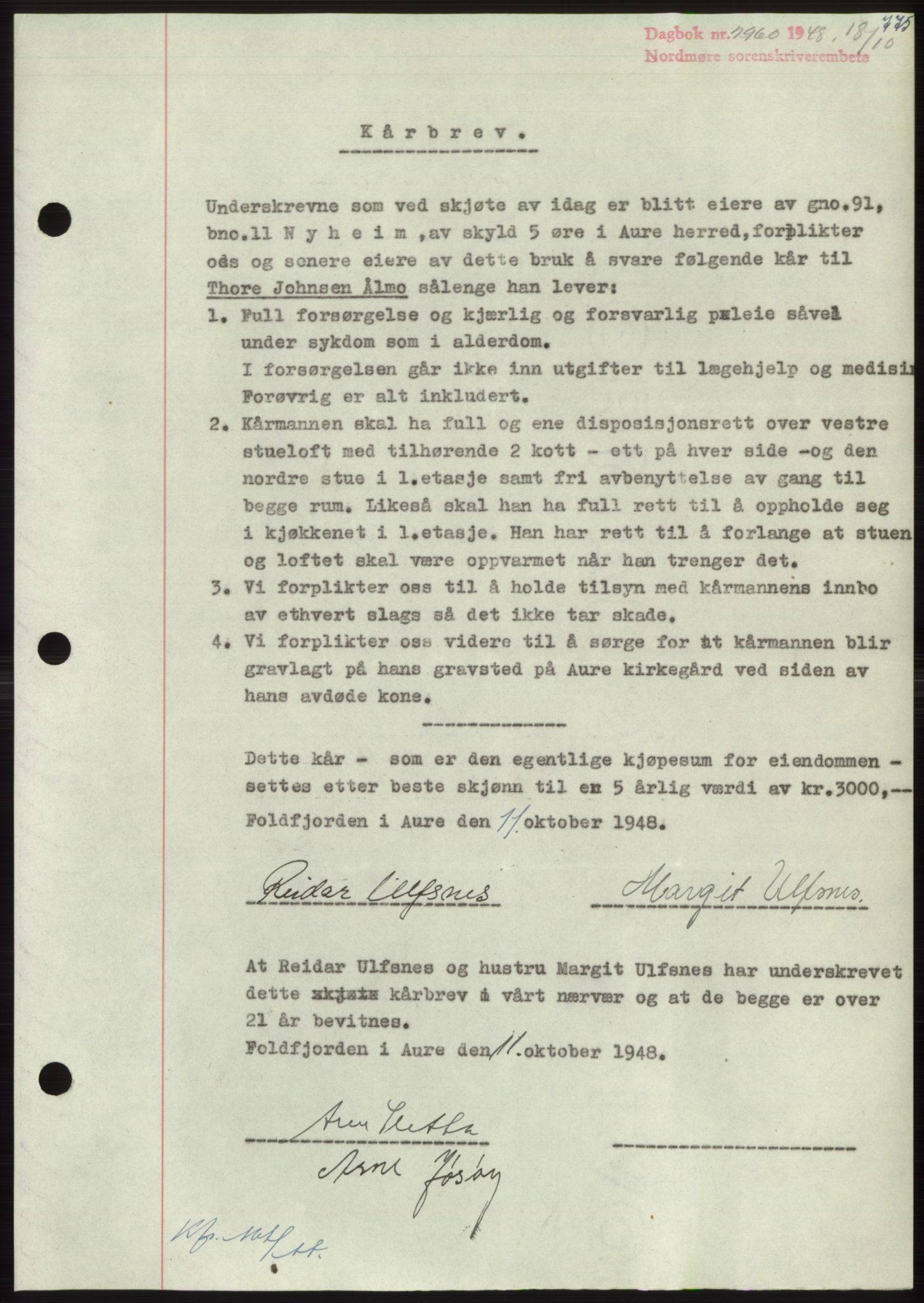 Nordmøre sorenskriveri, AV/SAT-A-4132/1/2/2Ca: Mortgage book no. B99, 1948-1948, Diary no: : 2960/1948