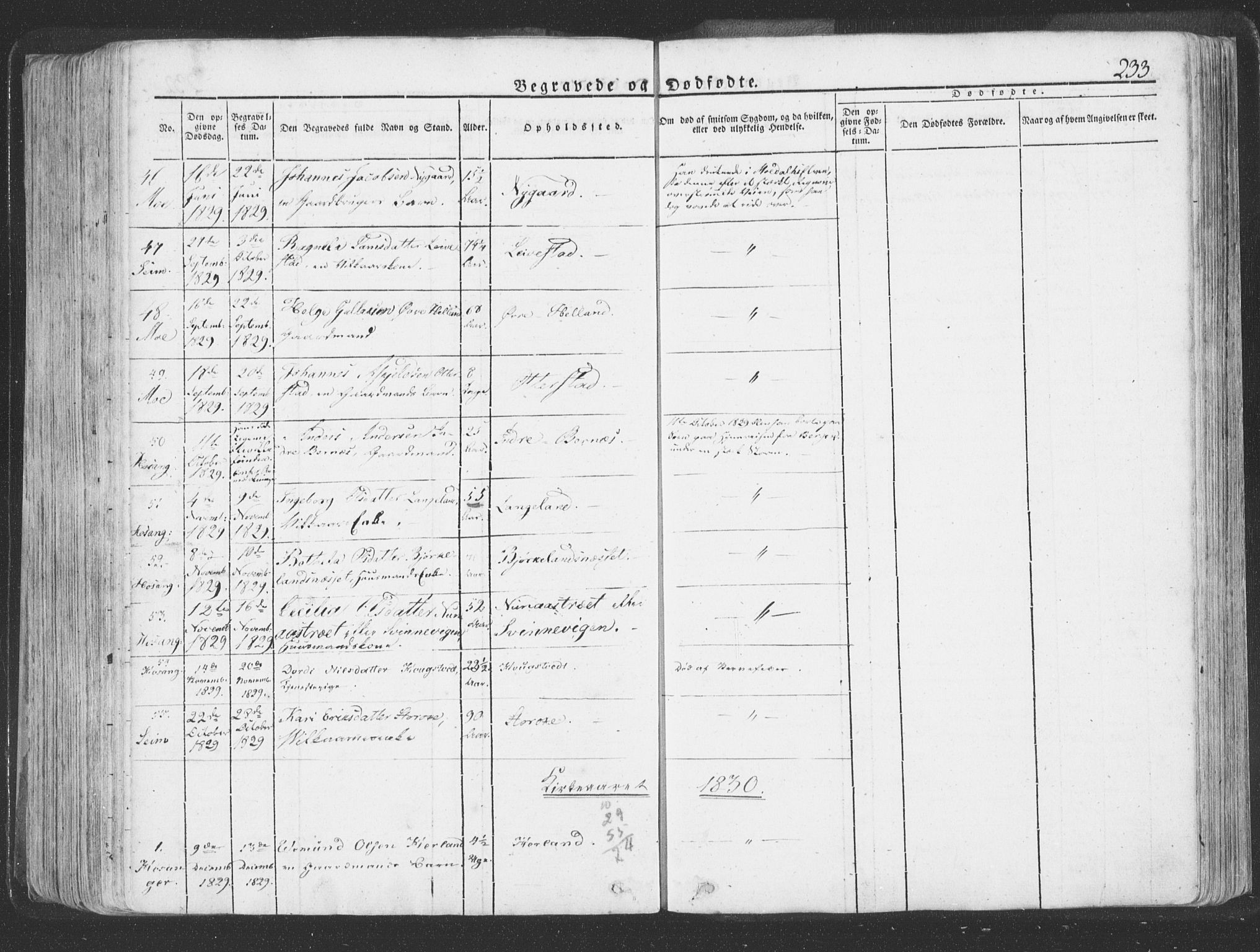 Hosanger sokneprestembete, AV/SAB-A-75801/H/Haa: Parish register (official) no. A 6, 1824-1835, p. 233