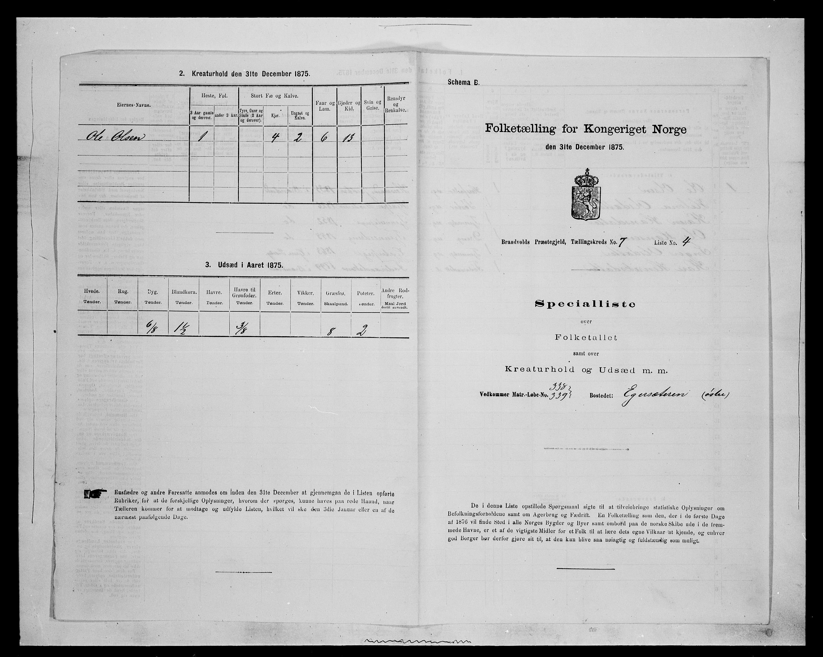 SAH, 1875 census for 0422P Brandval, 1875, p. 1143