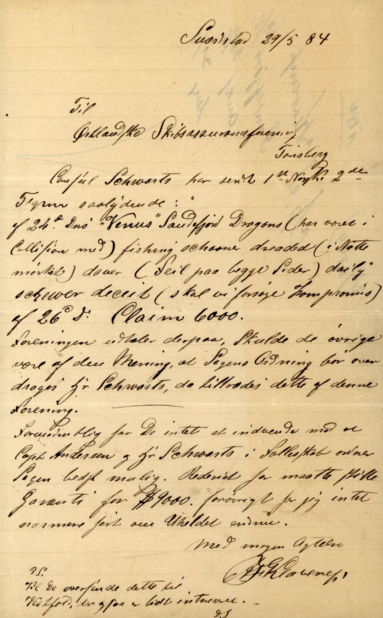 Pa 63 - Østlandske skibsassuranceforening, VEMU/A-1079/G/Ga/L0017/0014: Havaridokumenter / Petrus, Vera, Venus, Iphigenia, Jarlsberg, Harmonia, 1884, p. 44