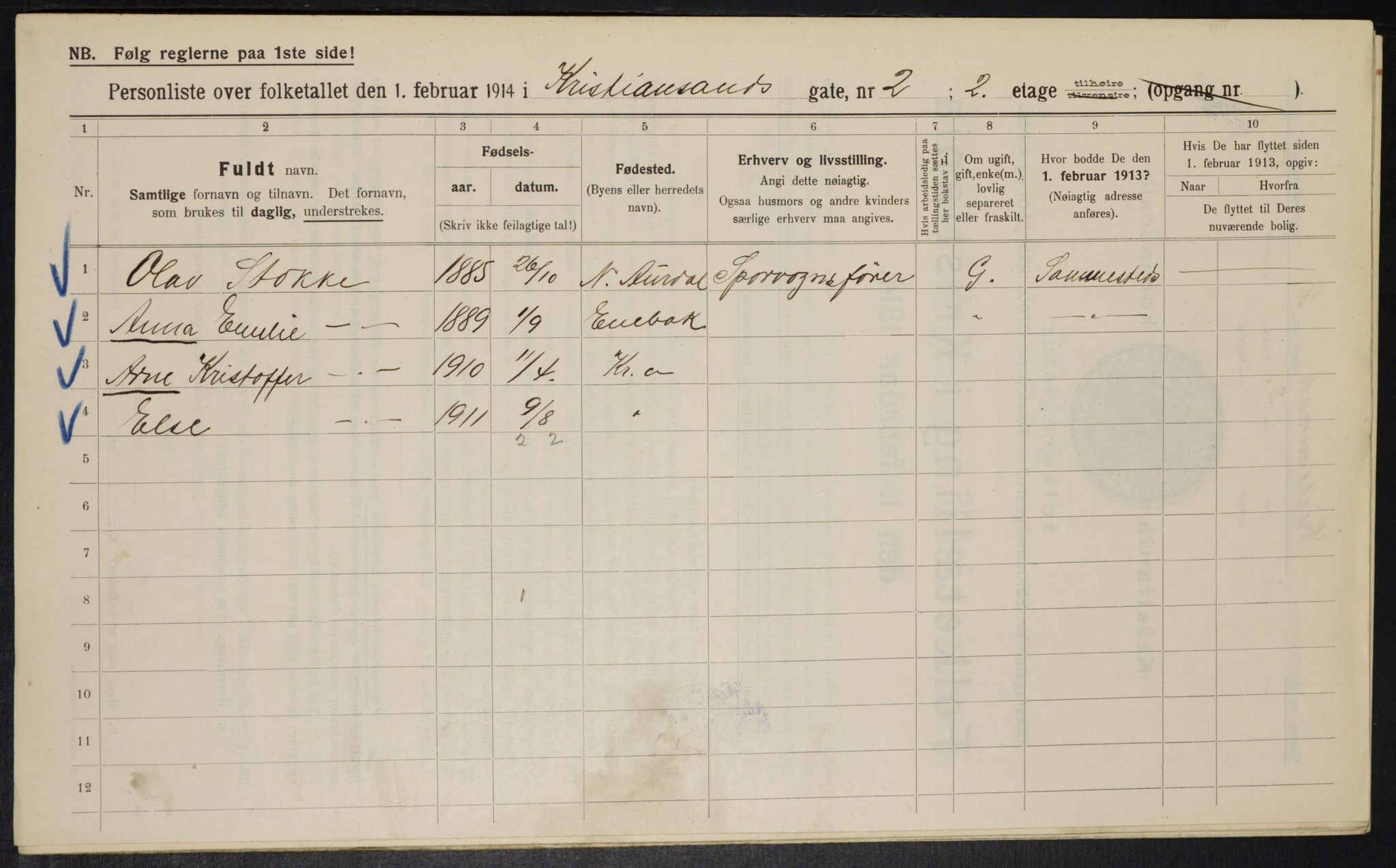 OBA, Municipal Census 1914 for Kristiania, 1914, p. 54160