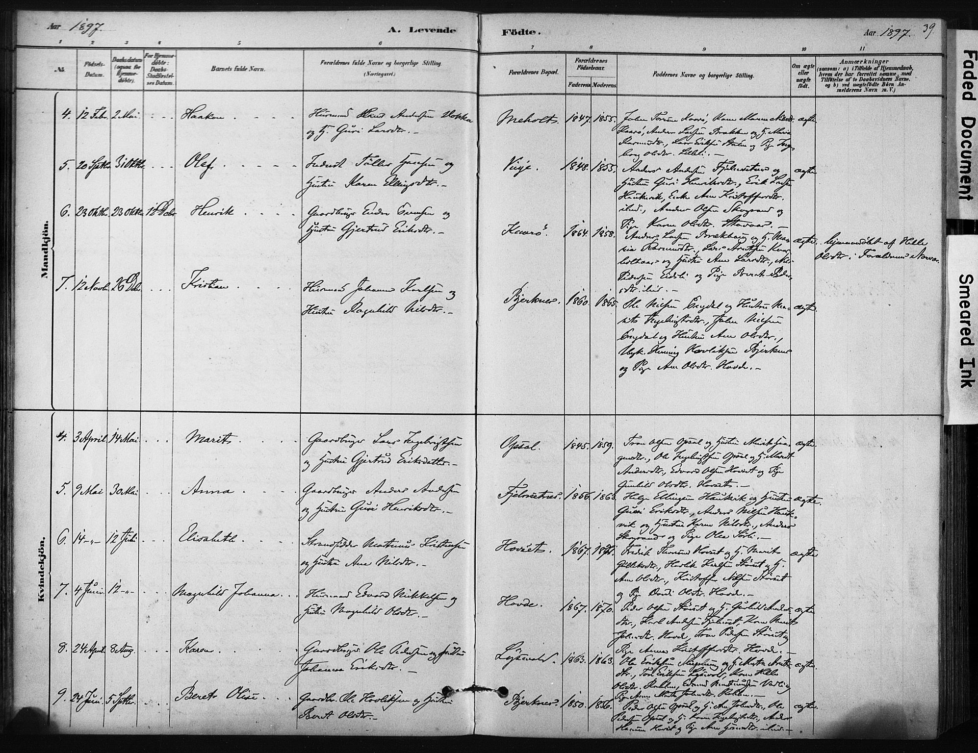 Ministerialprotokoller, klokkerbøker og fødselsregistre - Sør-Trøndelag, AV/SAT-A-1456/631/L0512: Parish register (official) no. 631A01, 1879-1912, p. 39