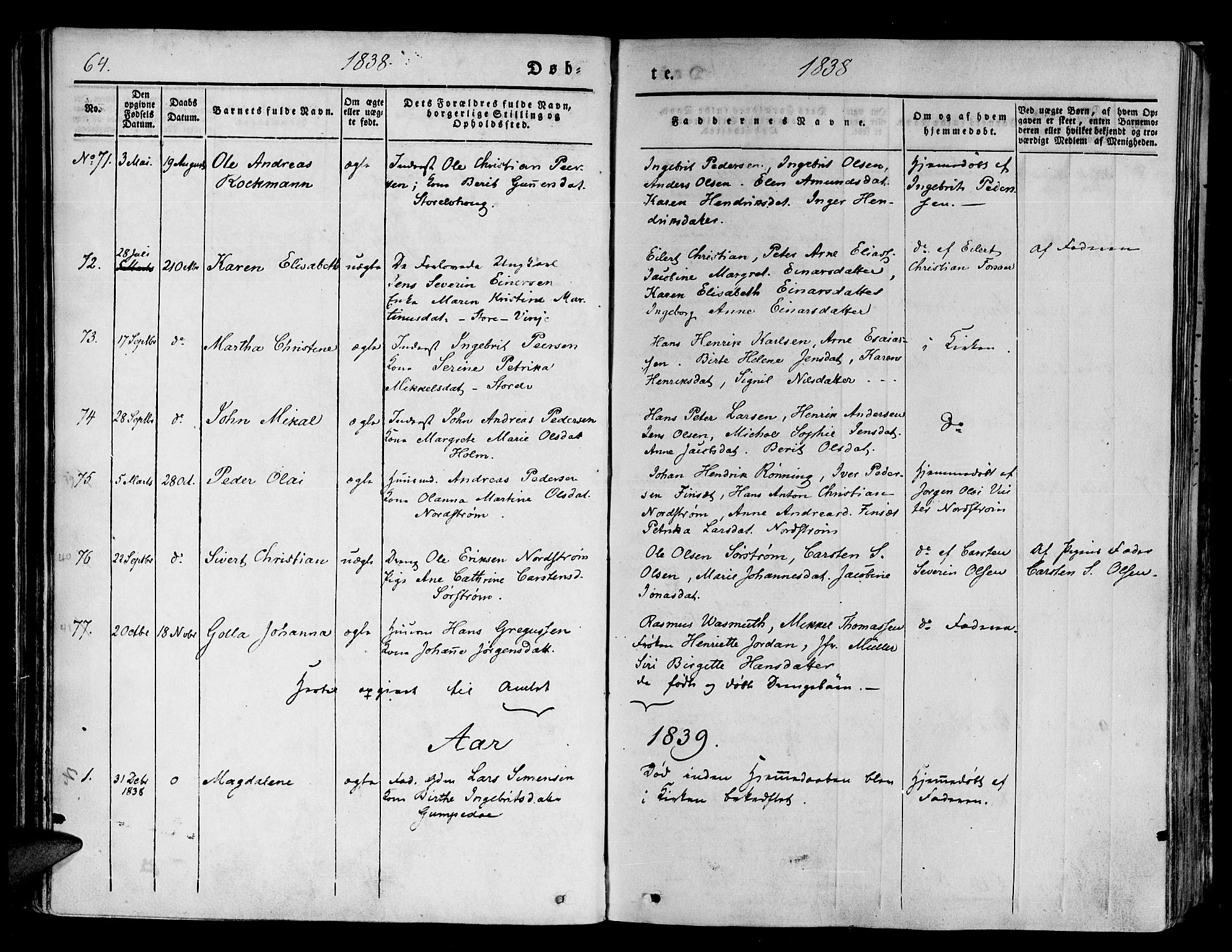 Tranøy sokneprestkontor, AV/SATØ-S-1313/I/Ia/Iaa/L0005kirke: Parish register (official) no. 5, 1829-1844, p. 64