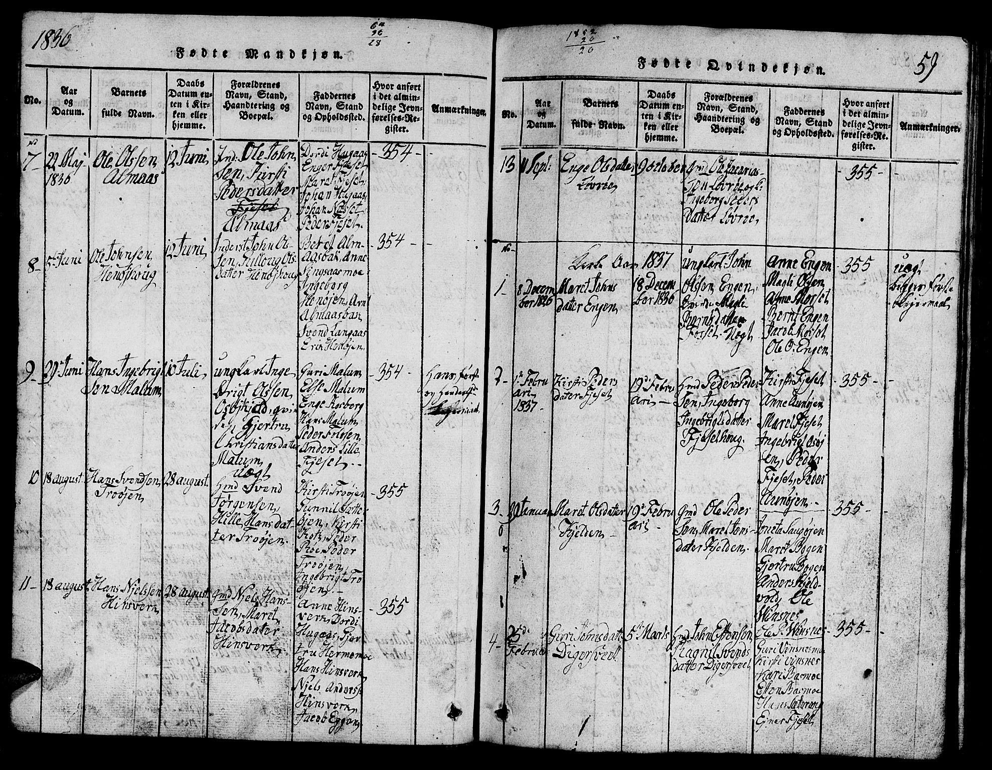 Ministerialprotokoller, klokkerbøker og fødselsregistre - Sør-Trøndelag, SAT/A-1456/688/L1026: Parish register (copy) no. 688C01, 1817-1860, p. 59