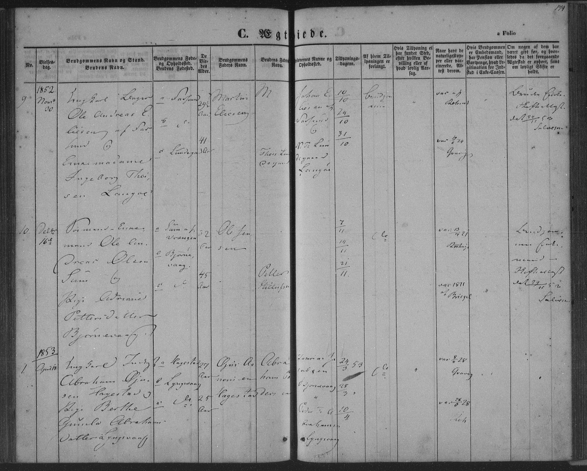 Herad sokneprestkontor, AV/SAK-1111-0018/F/Fa/Fab/L0003: Parish register (official) no. A 3, 1844-1853, p. 179