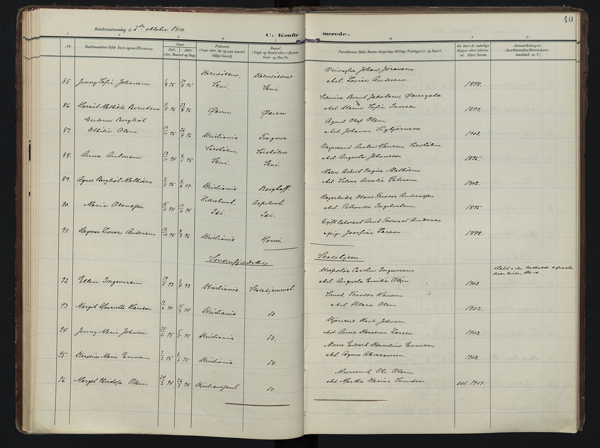 Vestre Bærum prestekontor Kirkebøker, AV/SAO-A-10209a/F/Fa/L0002: Parish register (official) no. 2, 1905-1920, p. 40