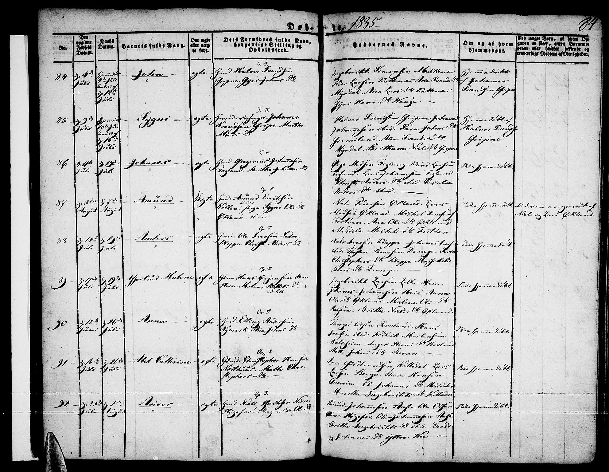 Tysnes sokneprestembete, AV/SAB-A-78601/H/Haa: Parish register (official) no. A 8, 1826-1837, p. 84