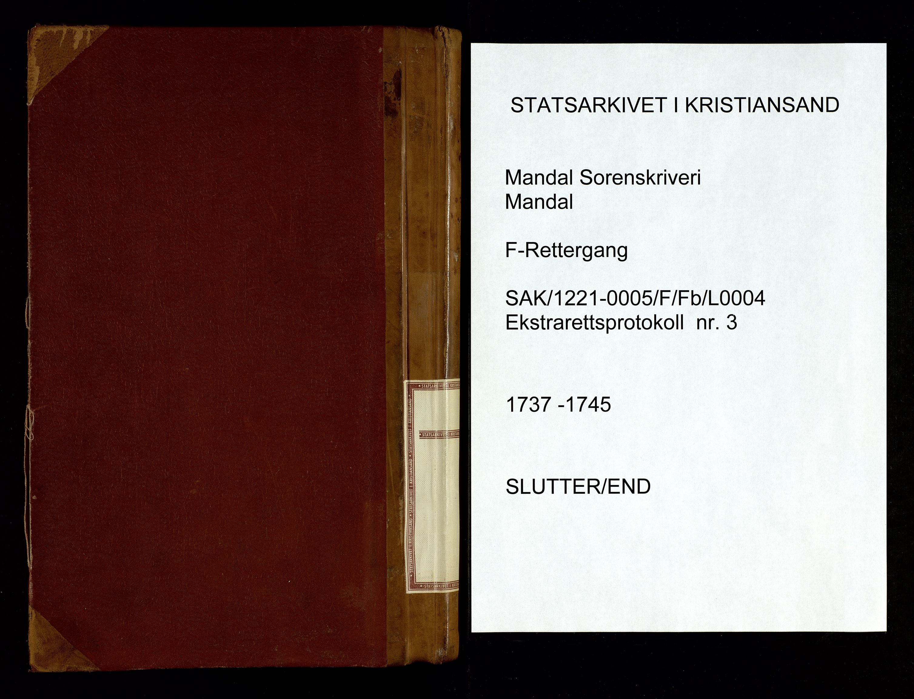 Mandal sorenskriveri, AV/SAK-1221-0005/001/F/Fb/L0004: Ekstrarettsprotokoll med register for fast eiendom nr 3, 1737-1745