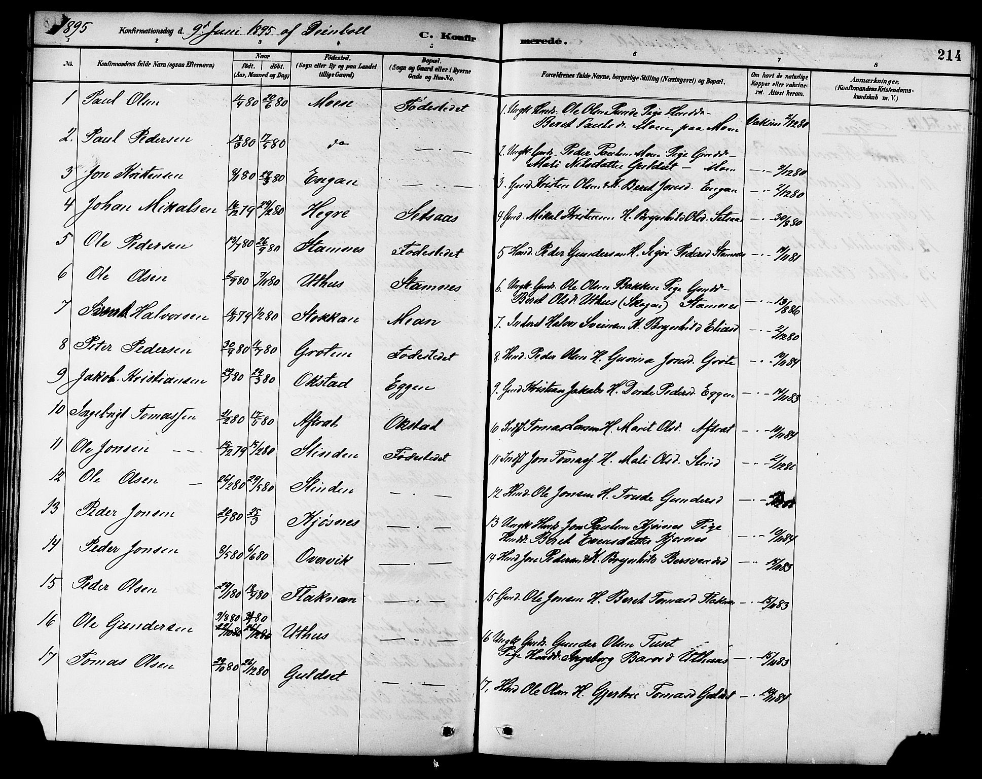 Ministerialprotokoller, klokkerbøker og fødselsregistre - Sør-Trøndelag, AV/SAT-A-1456/695/L1157: Parish register (copy) no. 695C08, 1889-1913, p. 214