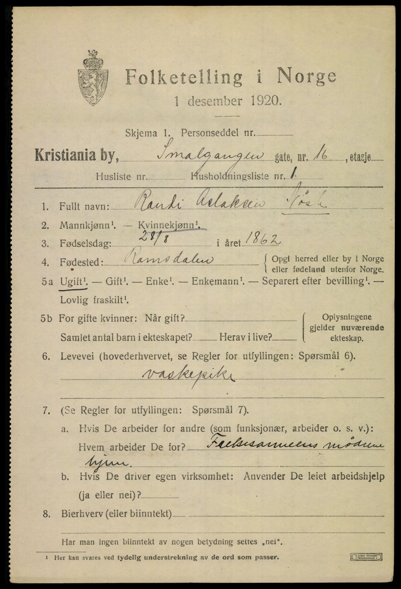 SAO, 1920 census for Kristiania, 1920, p. 519137