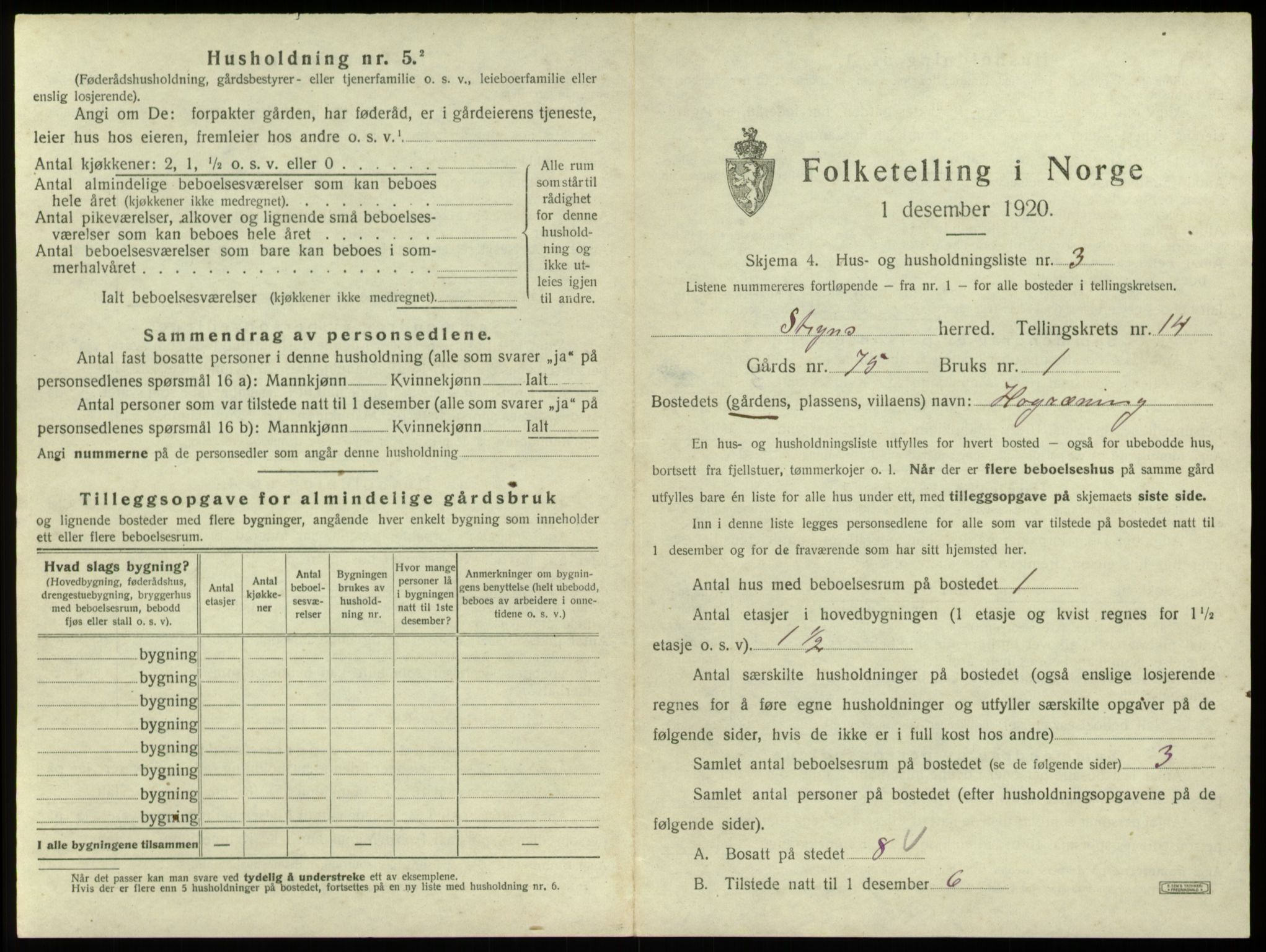 SAB, 1920 census for Stryn, 1920, p. 854