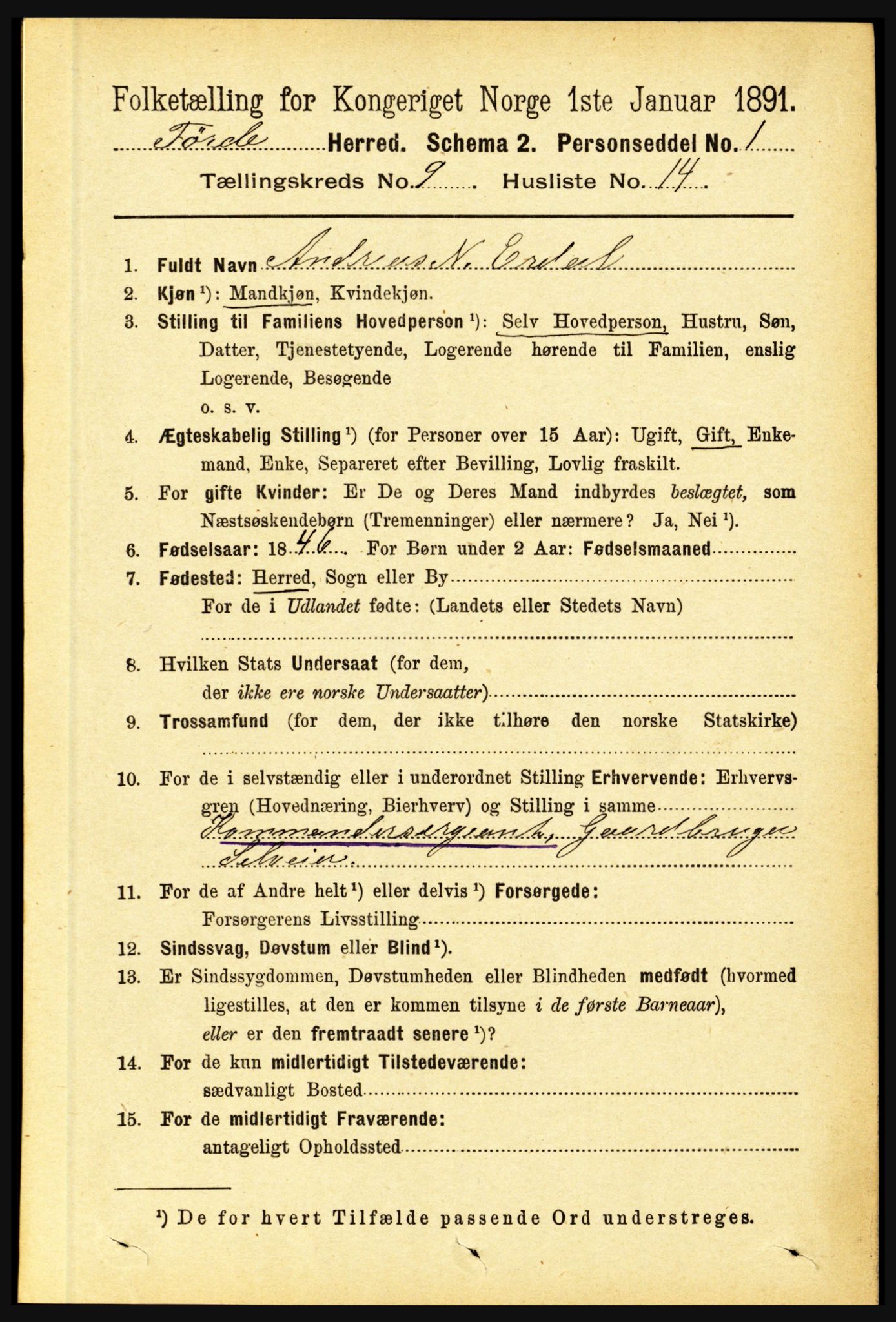 RA, 1891 census for 1432 Førde, 1891, p. 3398