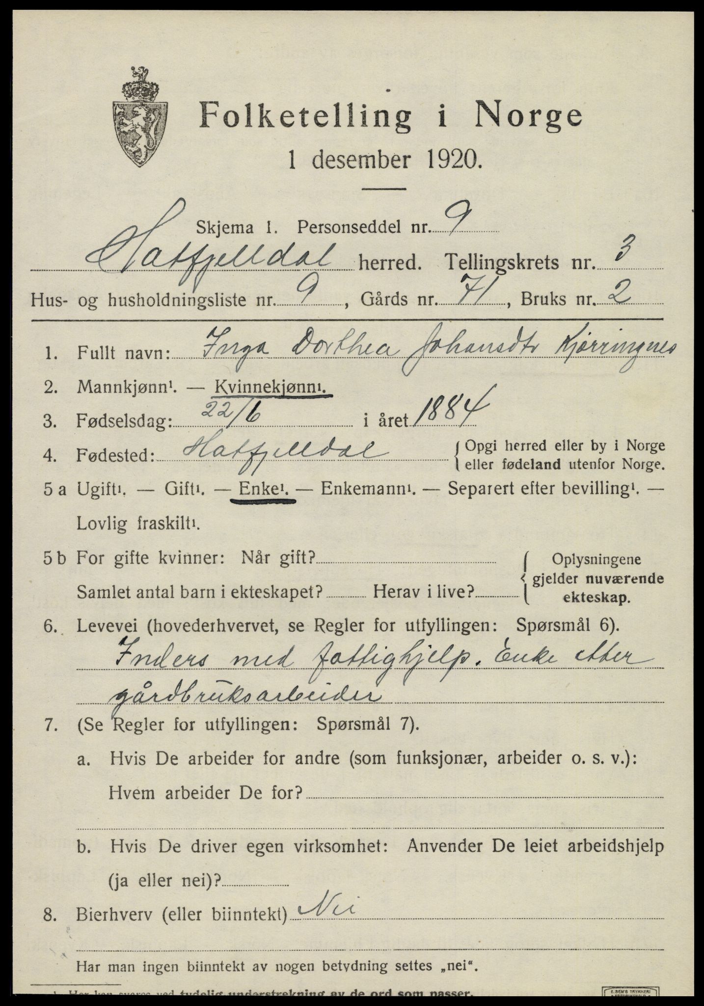 SAT, 1920 census for Hattfjelldal, 1920, p. 940