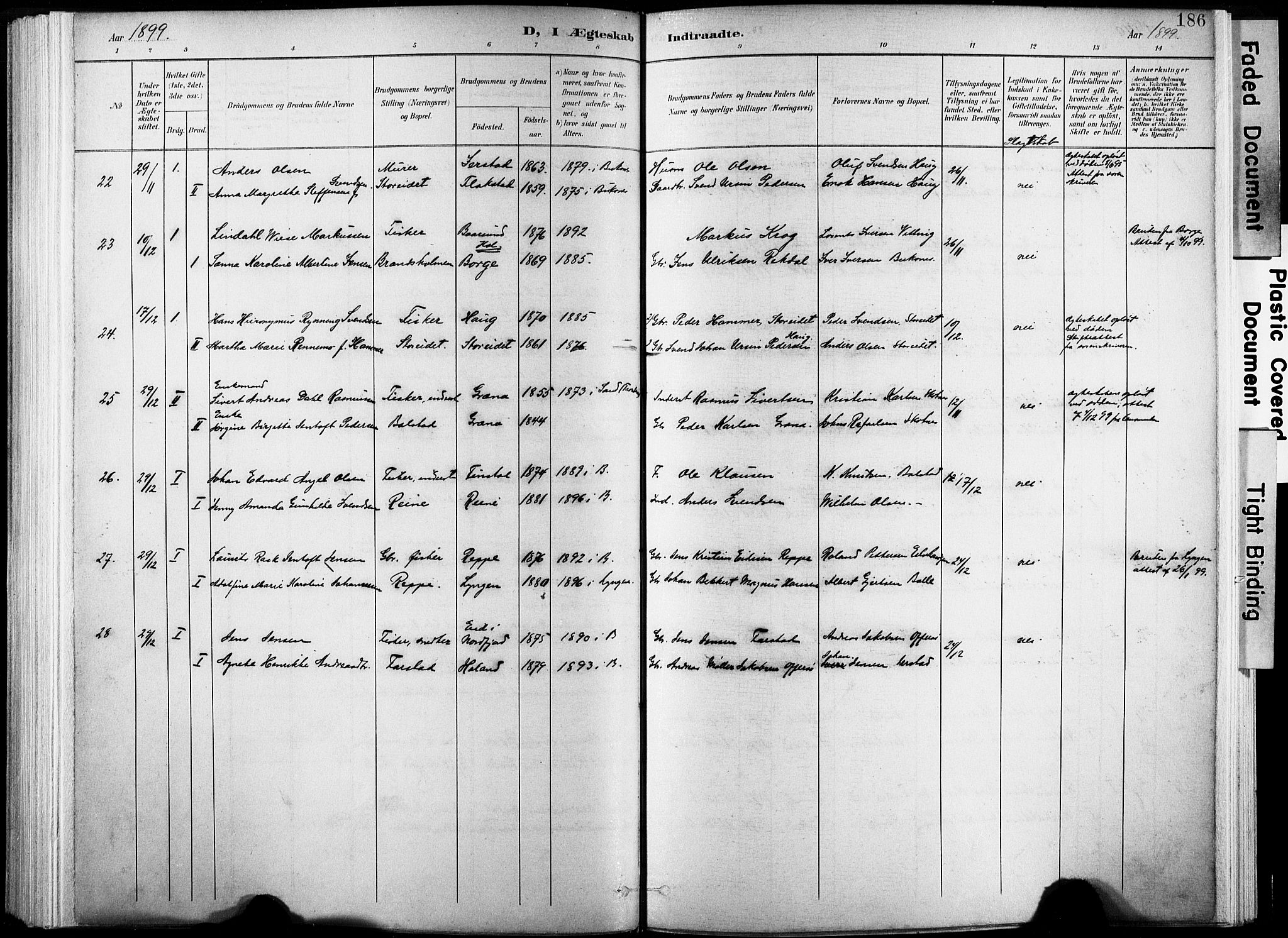 Ministerialprotokoller, klokkerbøker og fødselsregistre - Nordland, AV/SAT-A-1459/881/L1151: Parish register (official) no. 881A04, 1899-1907, p. 186