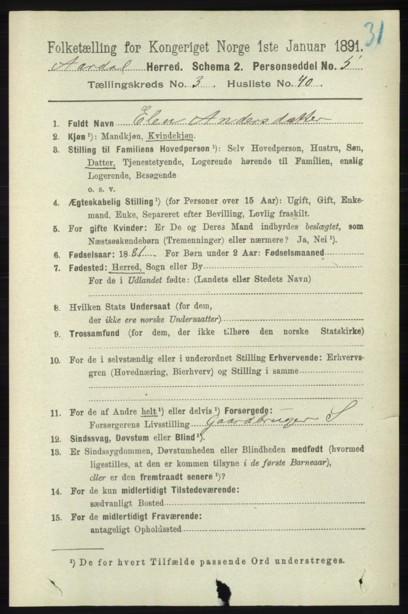 RA, 1891 census for 1131 Årdal, 1891, p. 1066