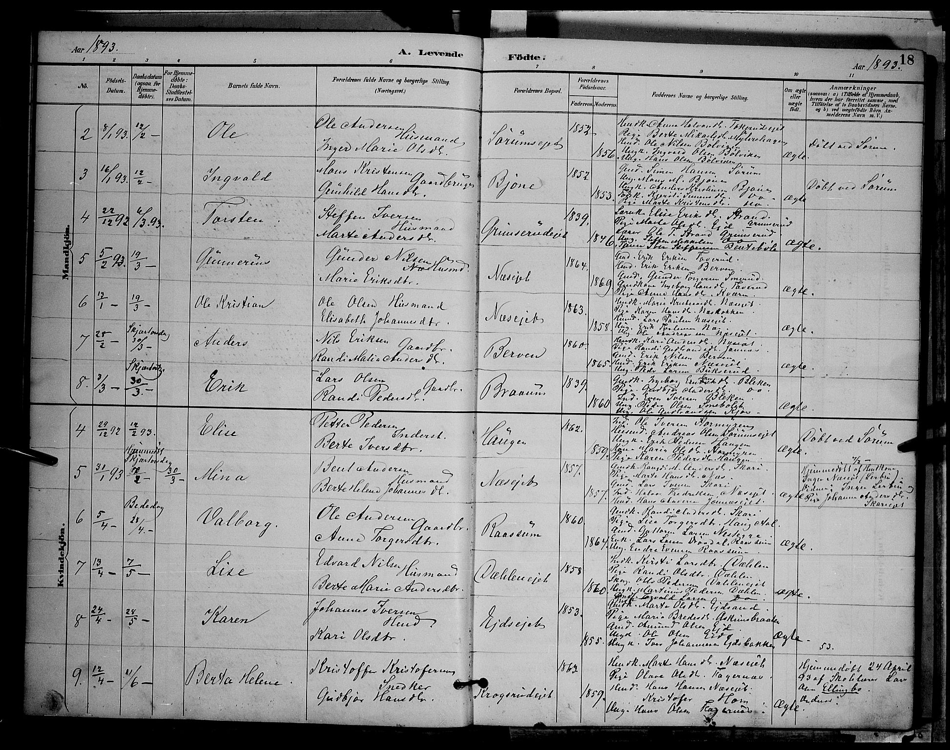 Gran prestekontor, AV/SAH-PREST-112/H/Ha/Hab/L0004: Parish register (copy) no. 4, 1890-1899, p. 18