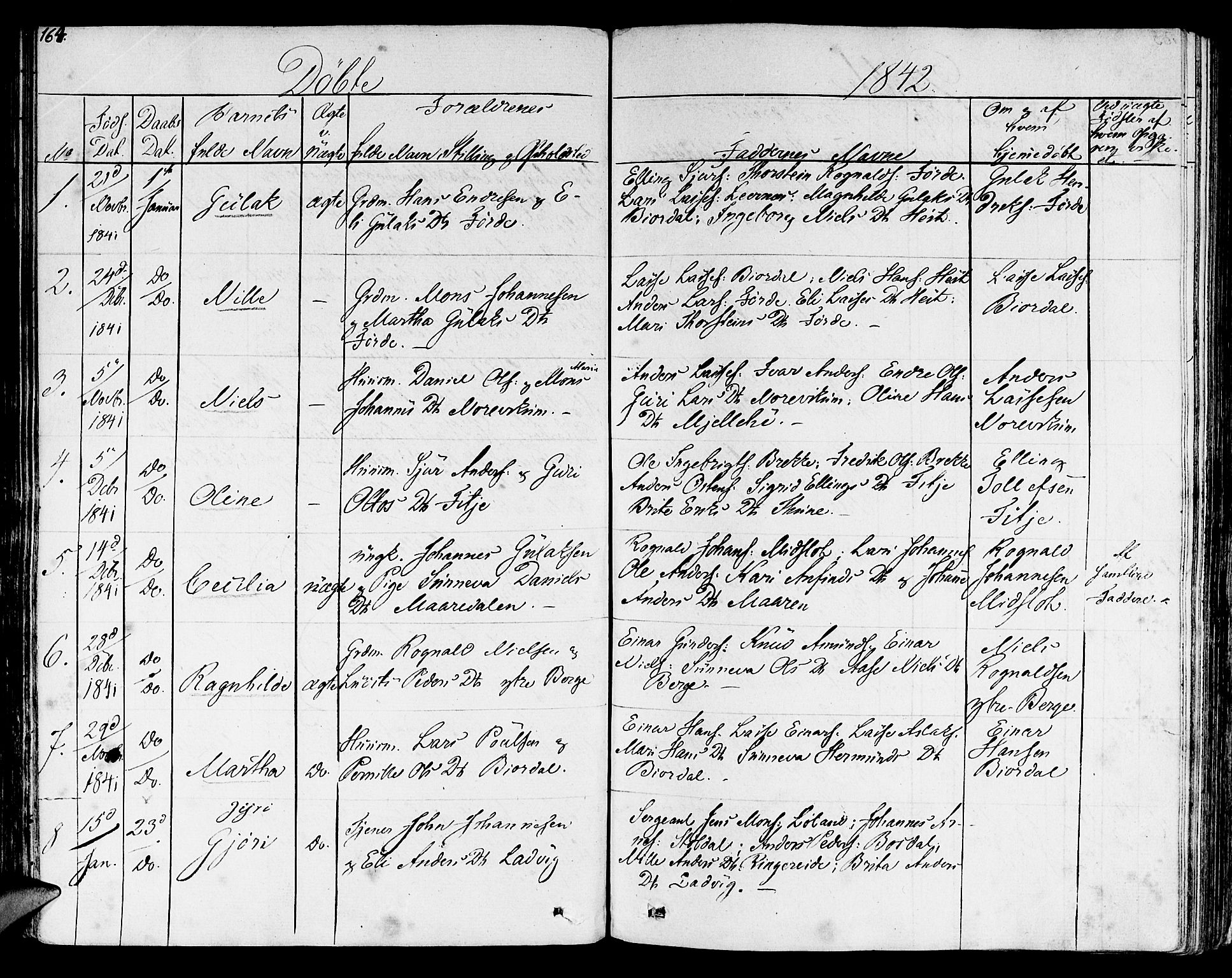 Lavik sokneprestembete, SAB/A-80901: Parish register (official) no. A 2I, 1821-1842, p. 164